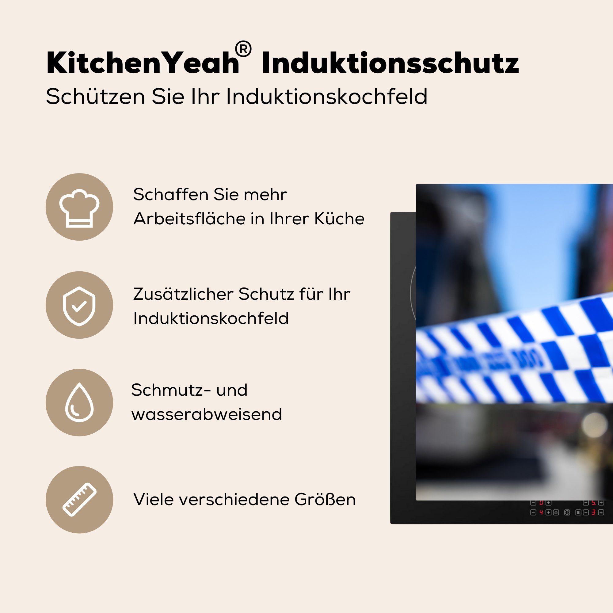MuchoWow cm, 81x52 Vinyl, tlg), küche, für (1 Herdblende-/Abdeckplatte Polizei-Reifen, Schutz die Induktionskochfeld Ceranfeldabdeckung