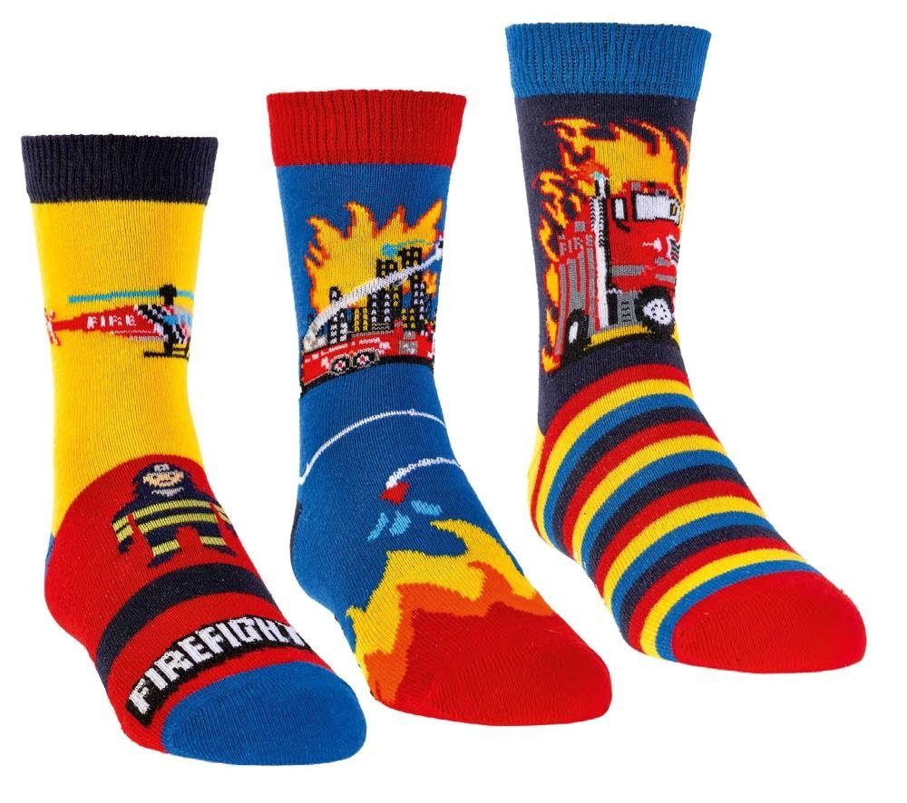 Socks 4 Fun Freizeitsocken Socks 4 Fun Kindersocken Feuerwehr 3er Bündel  sortiert (3-Paar, 3 Paar)