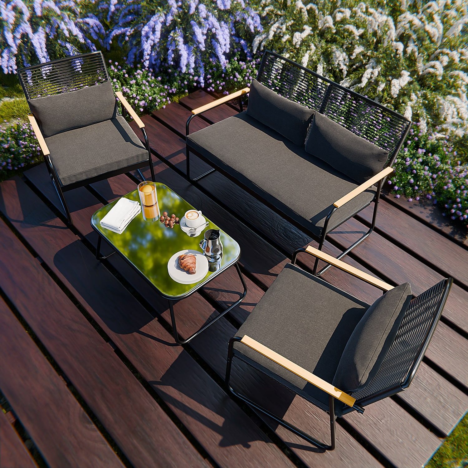 GARMIO Eckdusche Sitzgruppe Gartenlounge Set RIMINI, wetterfest und belastbar – Bild 4 von 5