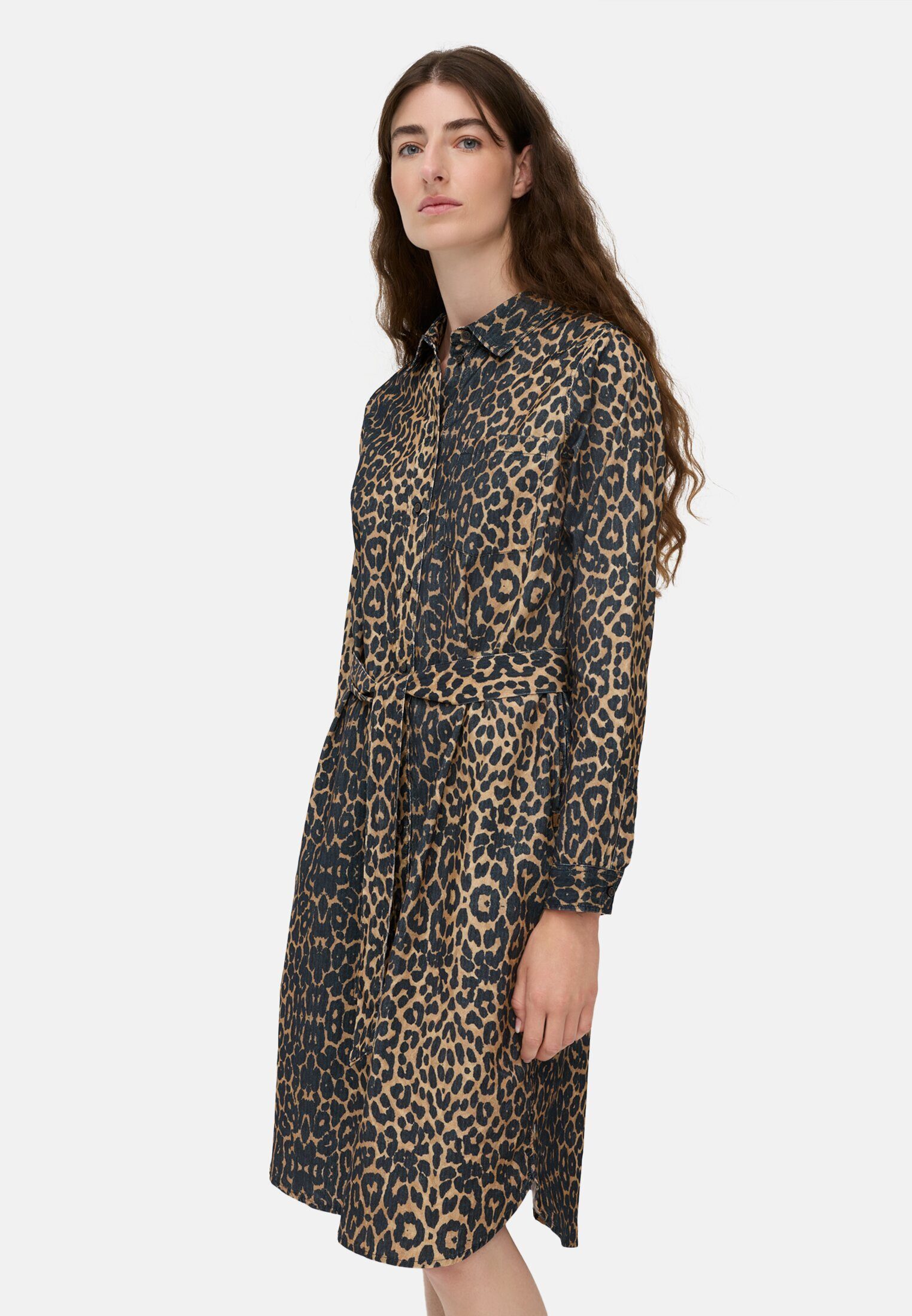 camel active Blusenkleid Baumwollkleid mit Bindegürtel Langarm (1-tlg)