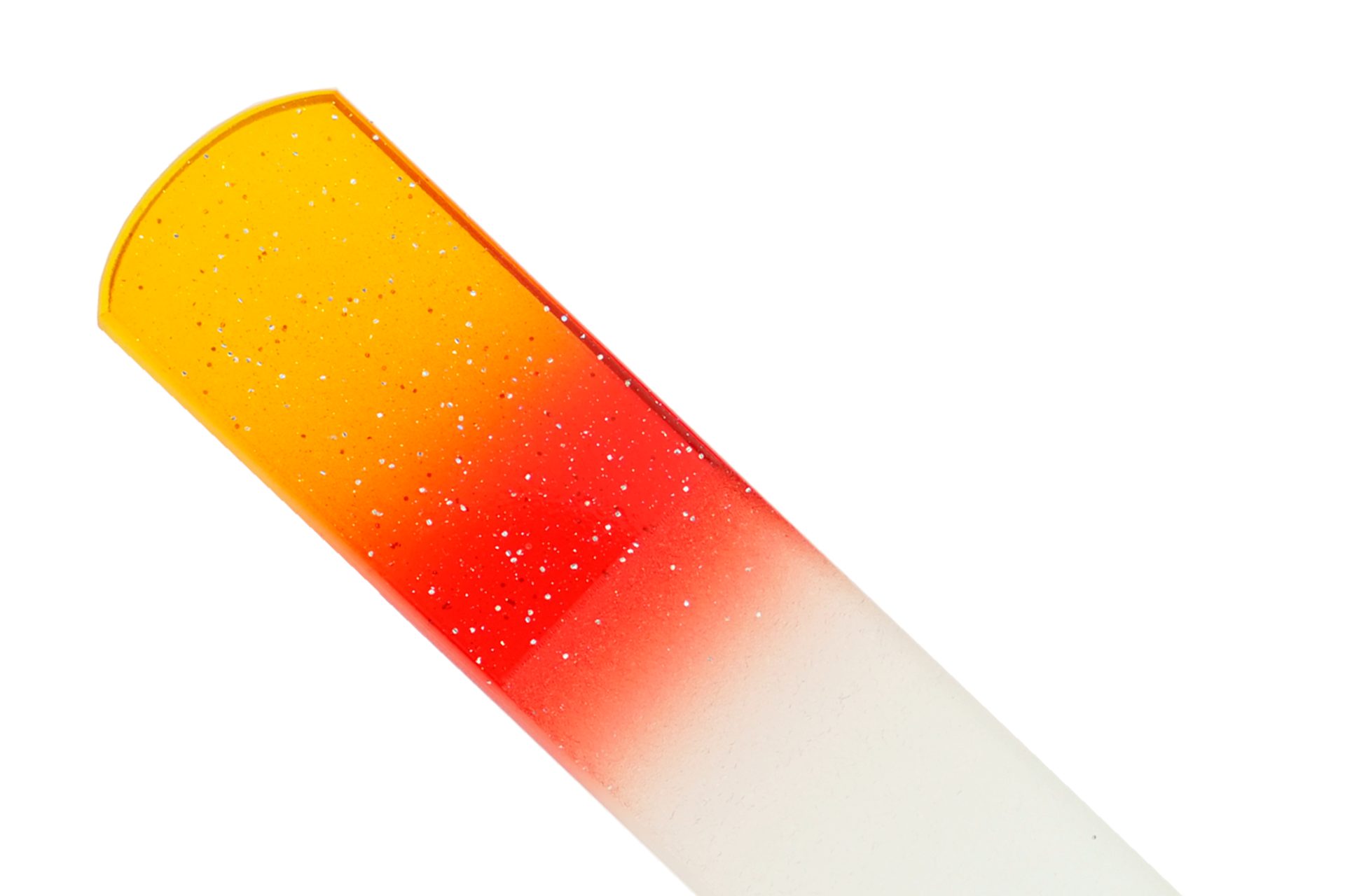 Fantasia Beauty Glasnagelfeile Pediküre-Glasfeile, doppelseitig, gelb-rot mit Glitter, 1-tlg., 13,5 cm, geätzt in gehärtetem Glas