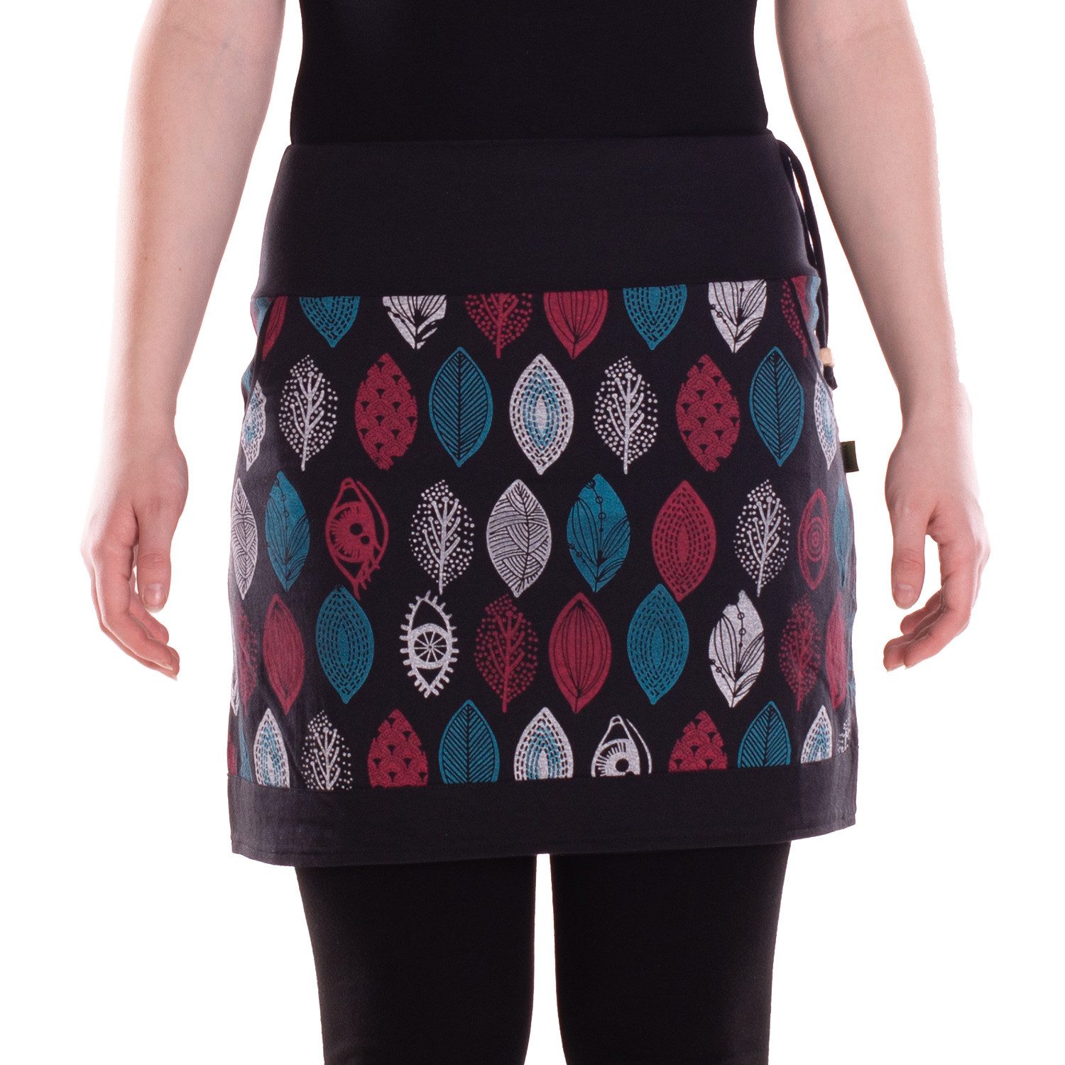 Minirock Damen Mini-Rock Baumwolle Dschungel-Print elastischer Bund mit Taschen