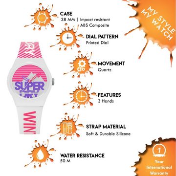 Superdry Quarzuhr, Superdry Damen Analog Quarz Uhr mit Silikon Armband SYL255WP