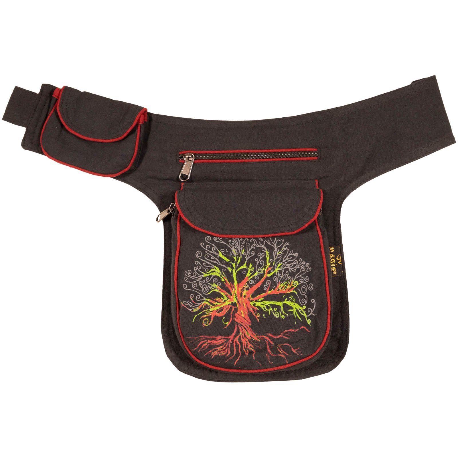 Festivaltasche UND KUNST / Bauchtasche Schwarz Sidebag Gürteltasche Bauchtasche Lebensbaum Rot MAGIE Hüfttasche