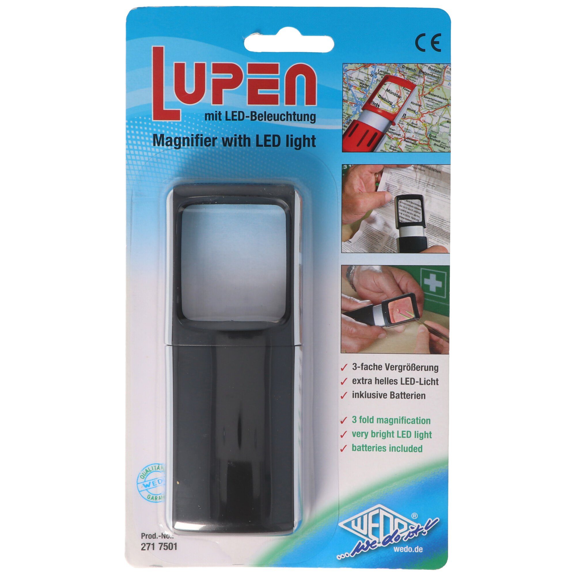WEDO LED Taschenlampe Lupe mit LED-Beleuchtung und 3fach Vergrösserung Farbe Schwarz Bliste