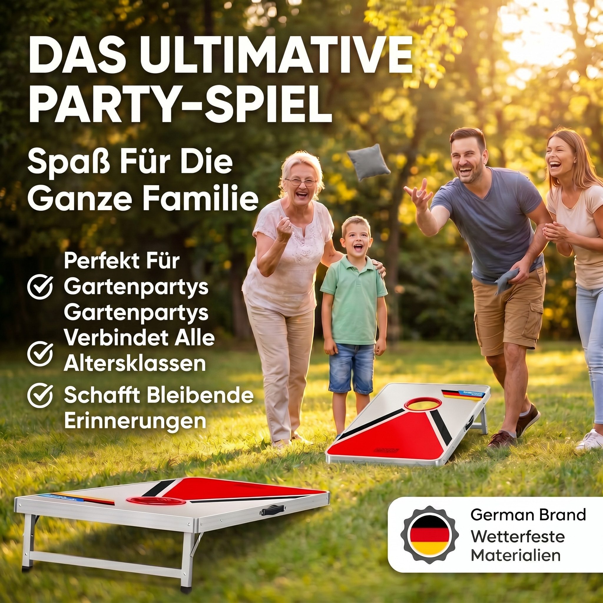Goods+Gadgets Outdoor-Spielzeug XXL Cornhole-Spiel – Klappbares Cornhole-Set für Familie & Outdoor, Outdoor & Indoor Geschicklichkeitsspiel