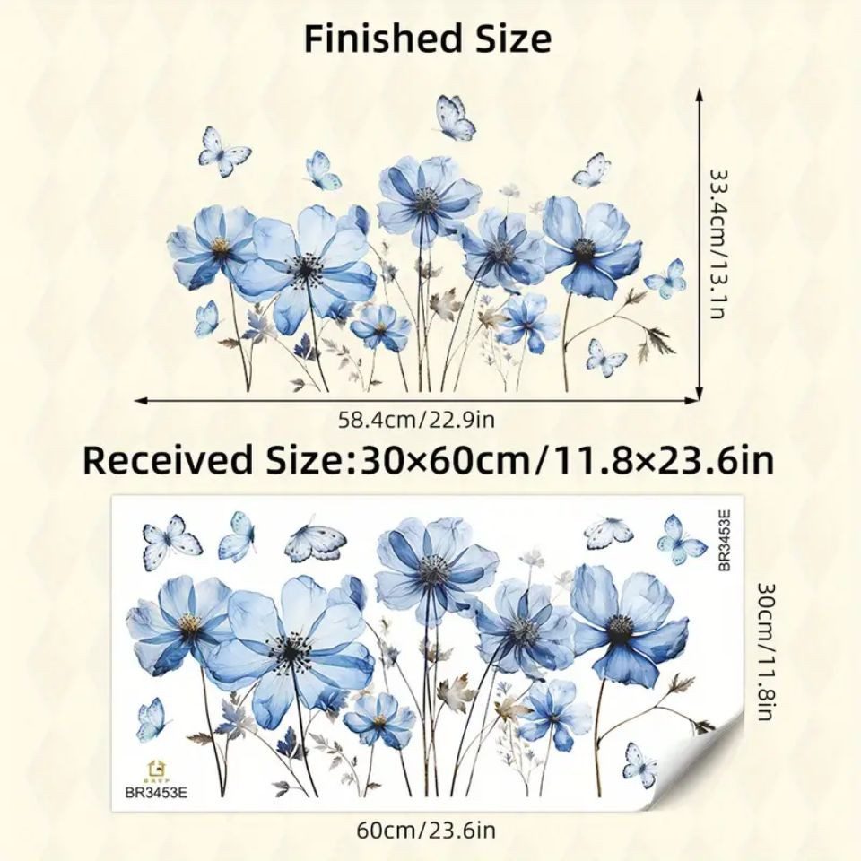 Montegoni Wandsticker Wandtattoo Blumen & Schmetterlinge Blau – Selbstklebe günstig online kaufen