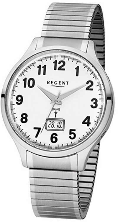 Regent Funkuhr Regent Herren-Armbanduhr silber, Herren Funkuhr rund, groß (ca. 40mm), Edelstahlarmband