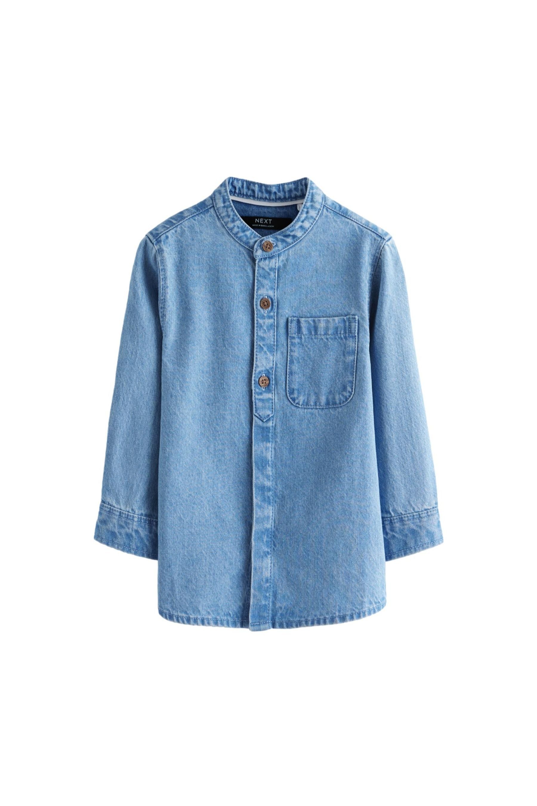 Next Langarmhemd Jeanshemd mit Henley-Kragen 100 % Baumwolle (1-tlg)