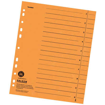 Falken Aktenordner, Trennblätter Trennblatt Register Einleger DIN A4 Karton liniert 24 x 29,7 230g/m² Orange
