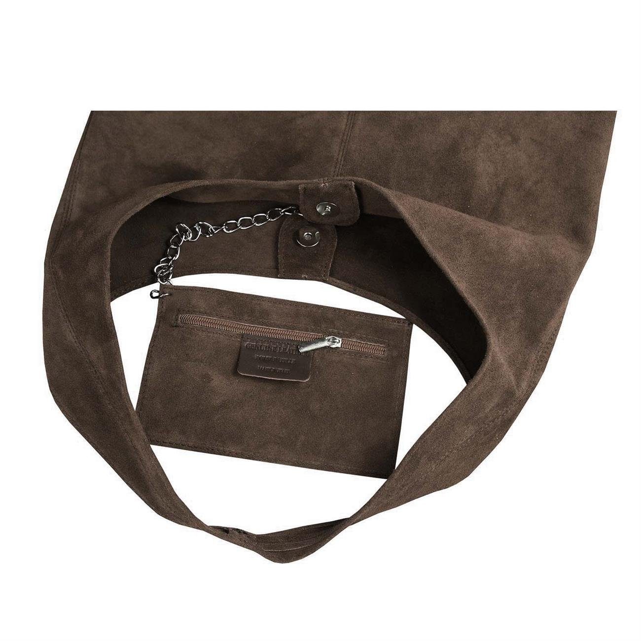 ITALYSHOP24 Schultertasche Made in Italy Damen Leder Wildleder Tasche Umhängetasche Beuteltasche, Premium Business Echtleder Shopper Bag leicht groß klassisch geräumig