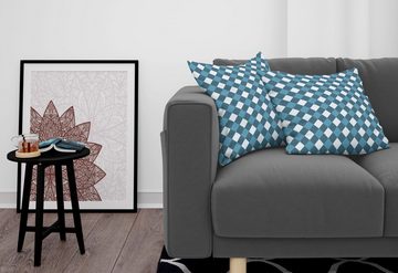 Kissenbezüge Modern Accent Doppelseitiger Digitaldruck, Abakuhaus (2 Stück), Blau und weiß Mosaik-Plaid