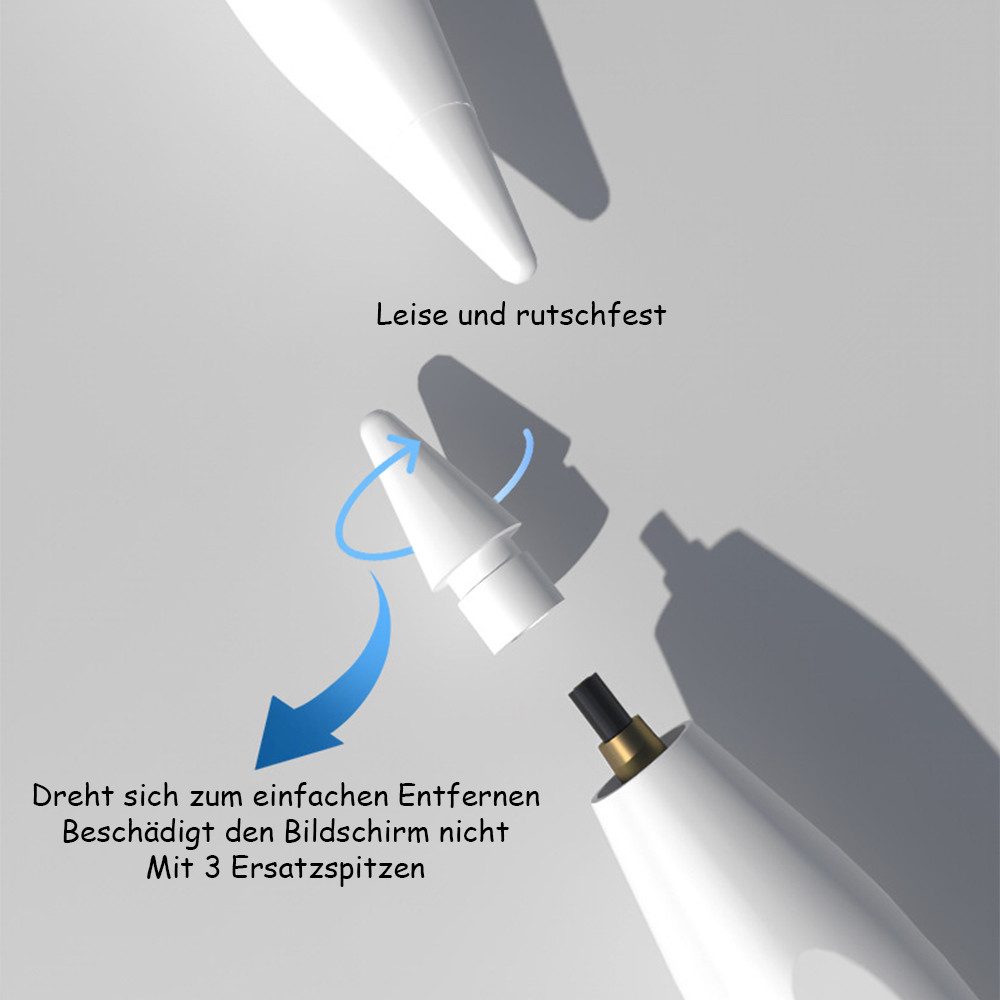 TUWENA Eingabestift Stift für iPad 2025–2018, mit 3 Ersatzspitzen, Schnelles Aufladen Für iPad 11th A16/10/9/8/7/6, Air 11/13 M2/M3, Pro 11/13 M4, Air 5/4/3