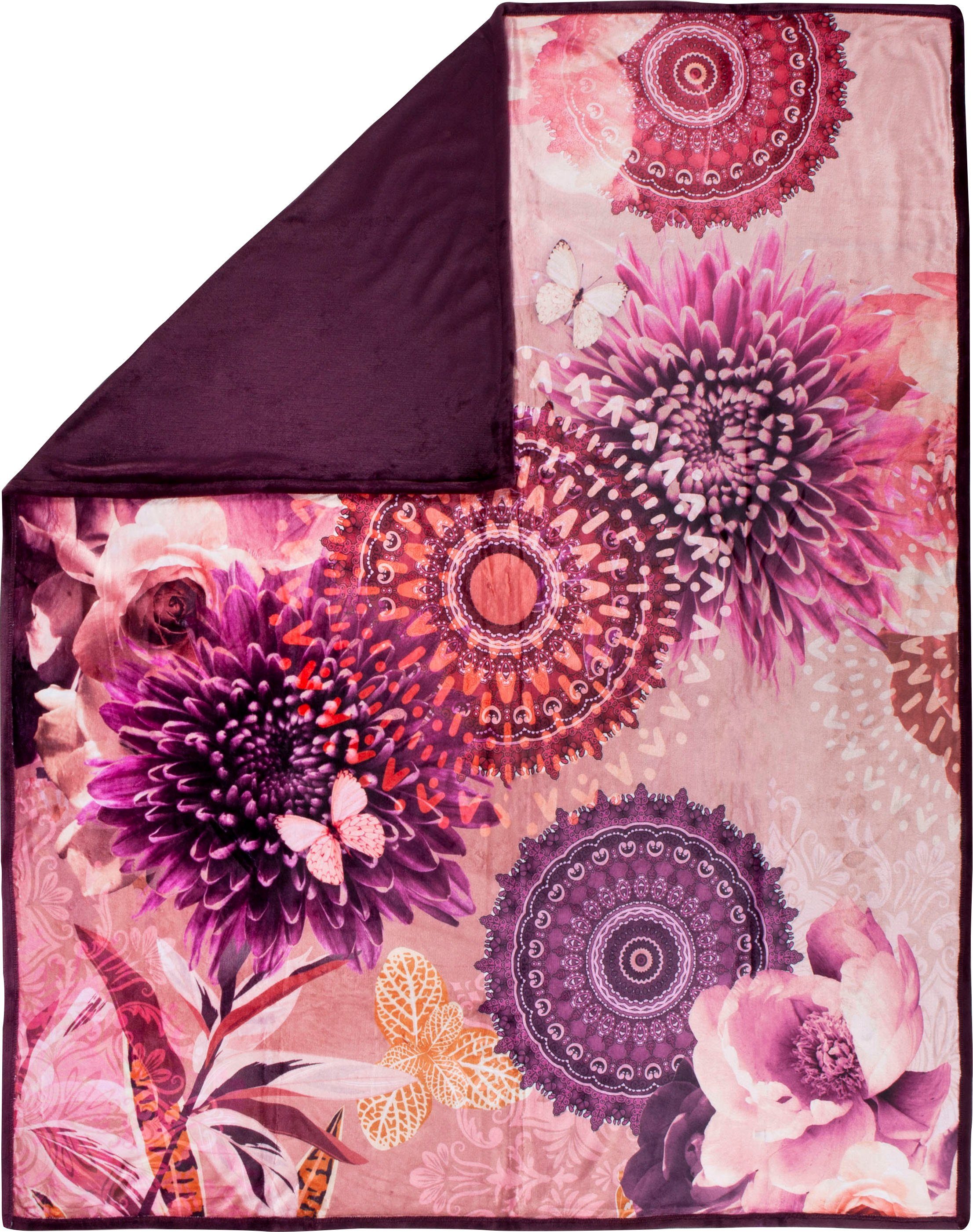 Schön Plaid Espen, hip, mit Mandala Kuscheldecke, Gefertigt Polyvelvet 100% und Blumen, aus