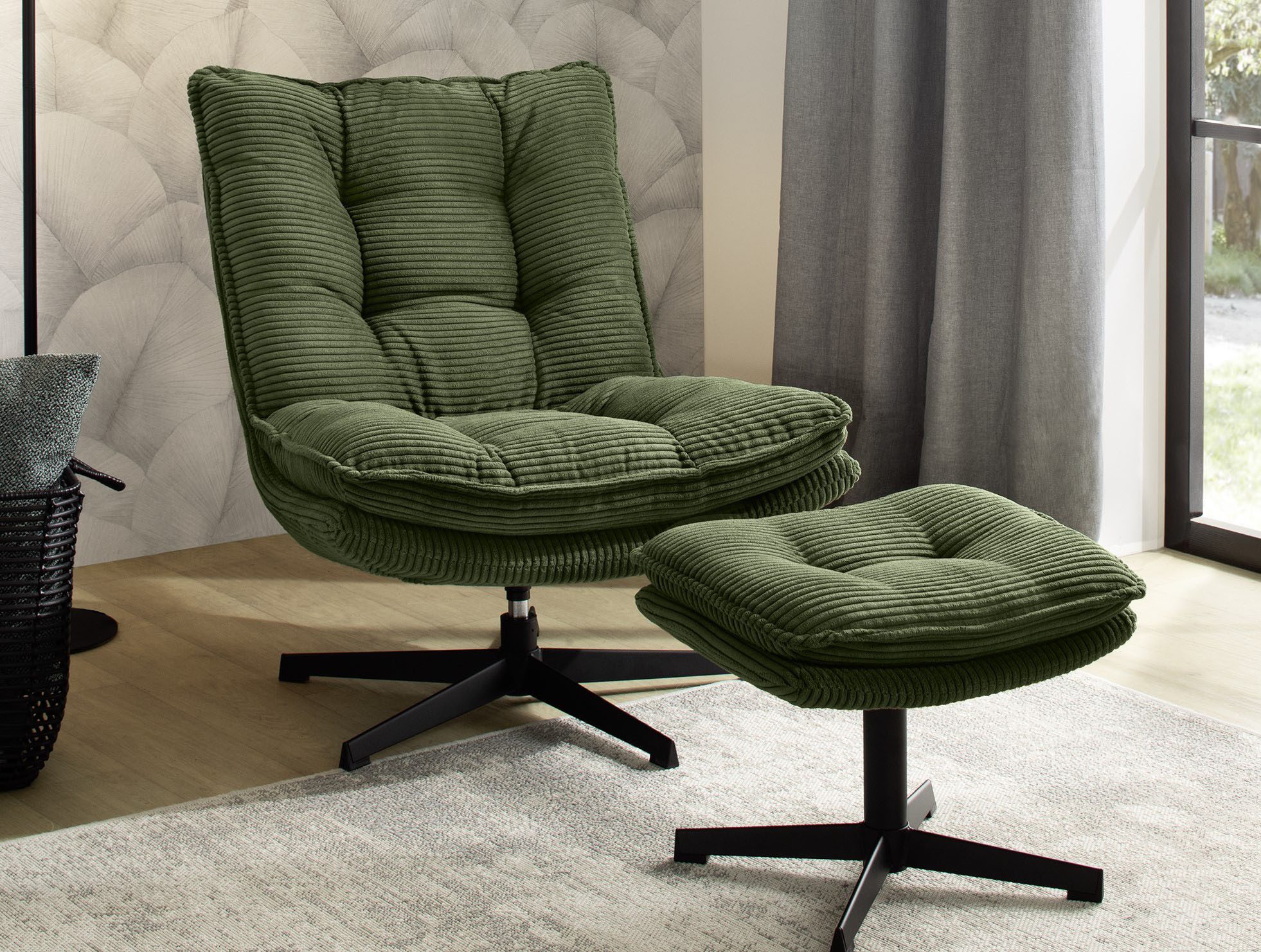 Jockenhöfer Gruppe Relaxsessel Kasper, B: 76 cm, Sitzhöhe: 47 cm, Set: mit Hocker, 360° Drehfunktion, Cord