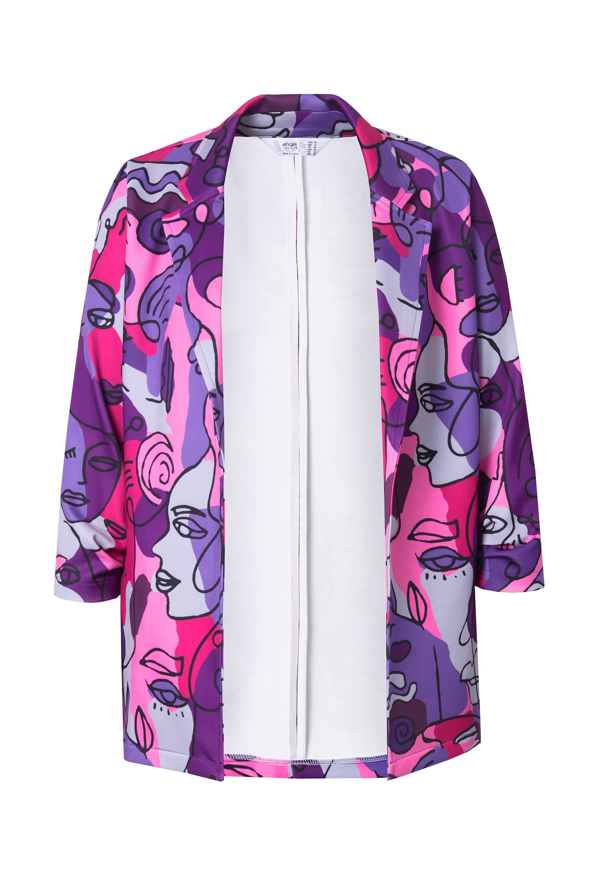 Angel of Style Blusenblazer Blazer Gesichterdruck offene Form 3/4-Ärmel