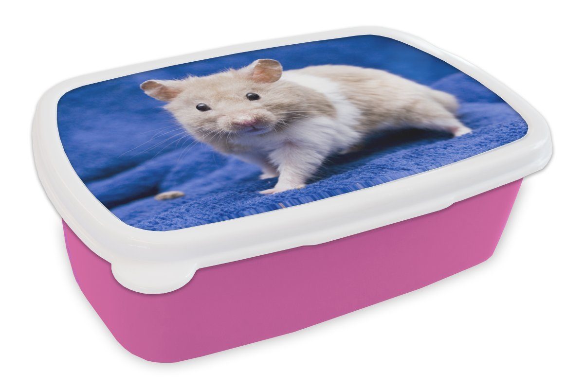 MuchoWow Lunchbox Syrischer Hamster, Kunststoff, (2-tlg), Brotbox für Erwachsene, Brotdose Kinder, Snackbox, Mädchen, Kunststoff rosa