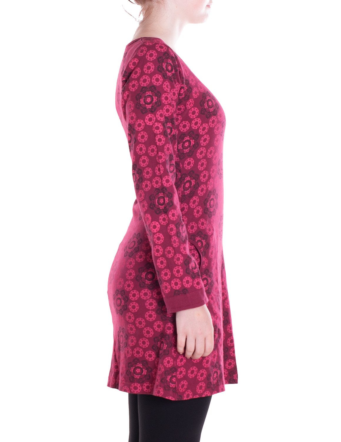 Vishes Tunikakleid Leichtes Langarmshirt-Kleid Damen Langarm Kleider retro 70er 80er Elfen, Hippie, Goa Style