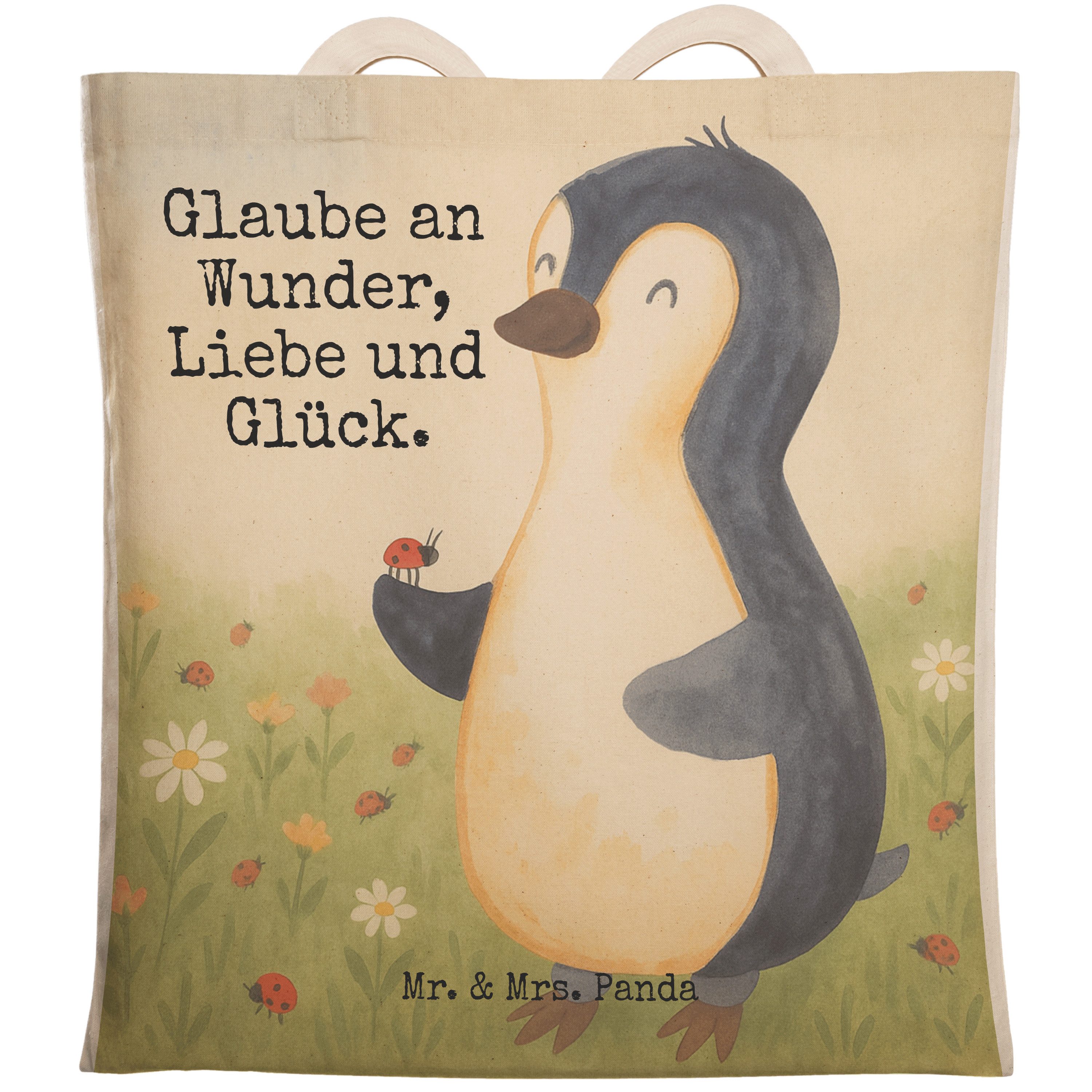 Tragetasche Pinguin Marienkäfer Design, Tote Bag, Weiß, Tragetasche, Liebe, Stoff