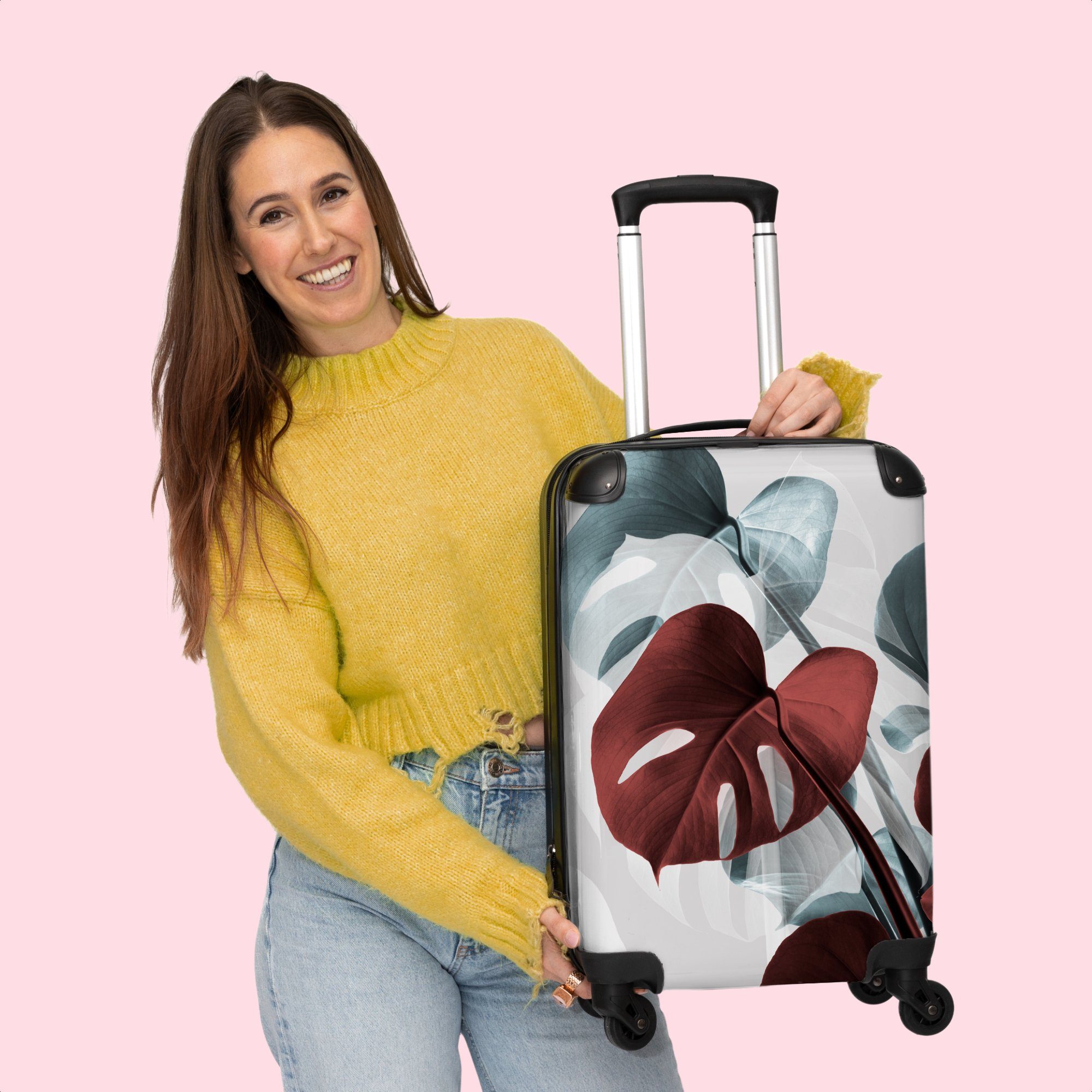 4 NoBoringSuitcases.com© Cabin - Stilleben, Rollen, Rollen Monstera Pastell Trolley Handgepäck Kleine mit Reisekoffer Handgepäckkoffer - Rollkoffer 55x35x20cm Rot 4 - -