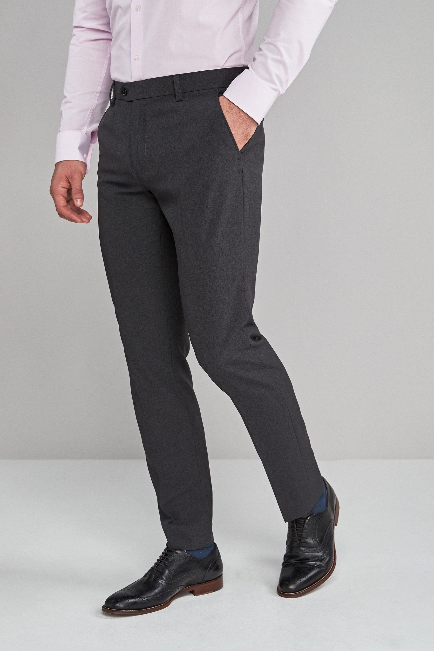 Offizieller Outlet-Versandhandel Next Stretch-Hose Slim Fit Maschinenwäsche Charcoal (1-tlg) Grey Hose Bundfalte, ohne