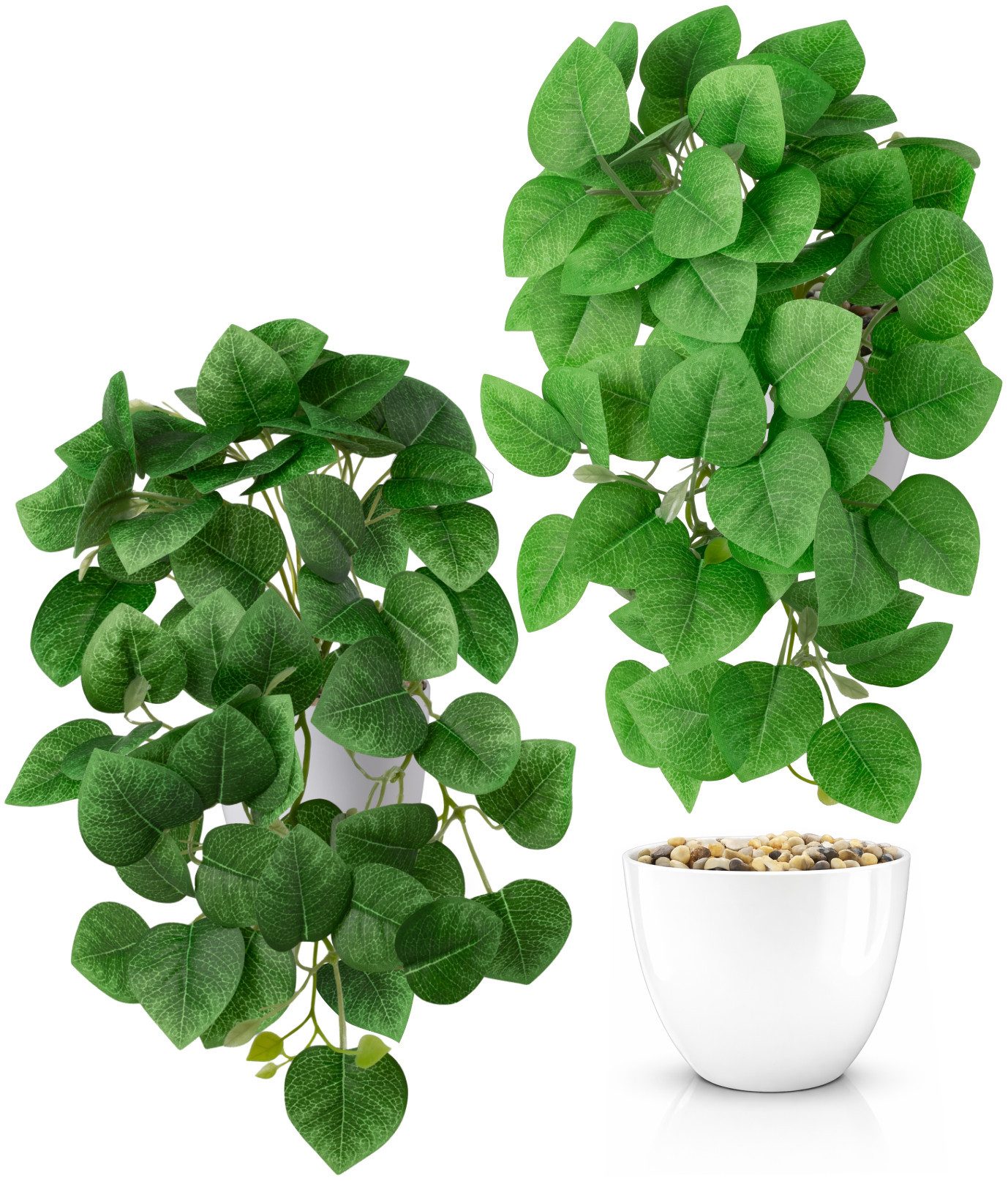 Kunstpflanze Künstliche Hängepflanzen im bruchfesten Topf, Hängepflanze künstlich Efeu, Monstera, Philodendron, Calathea, Pfeilblatt, Mosaik- & Zebrapflanze, PASCH, Bruchfester weißer Kunststofftopf