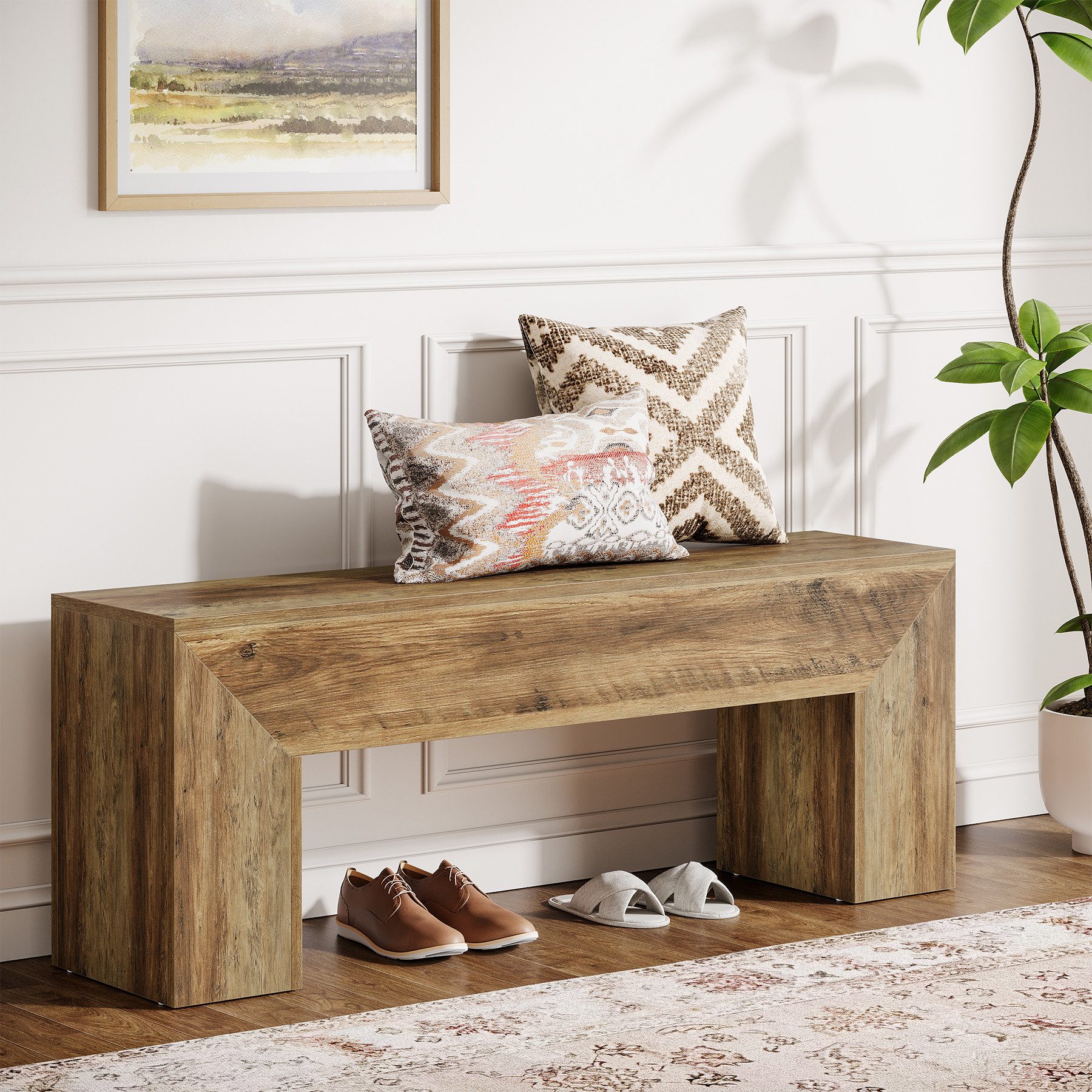 Tribesigns Schuhbank Flurbank aus Holz 120 cm, Landhaus-Eingangsbank für Wohnzimmer Flur