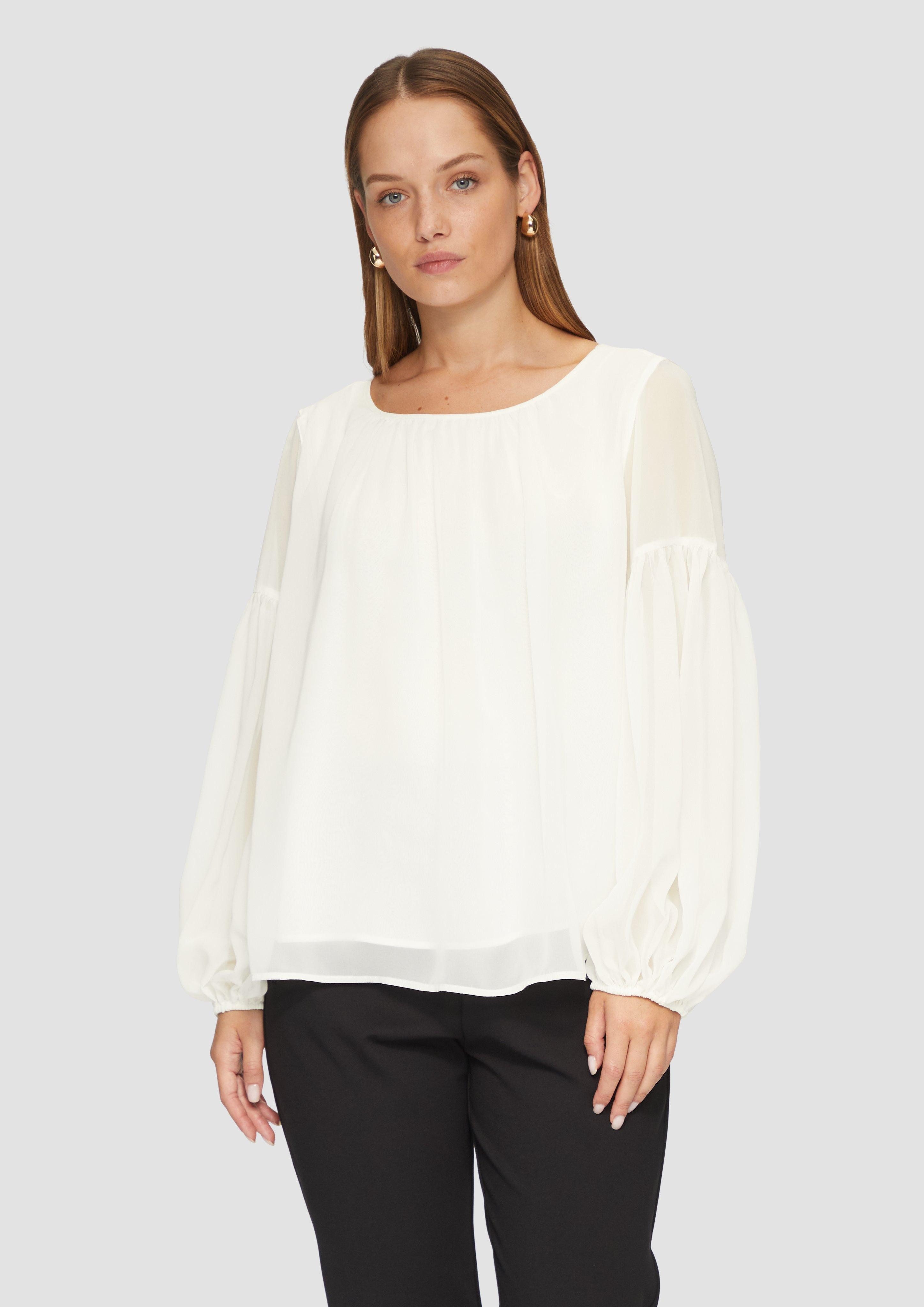 Langarmbluse Leichte Chiffonbluse im Boho-Stil mit Transparenz-Detail