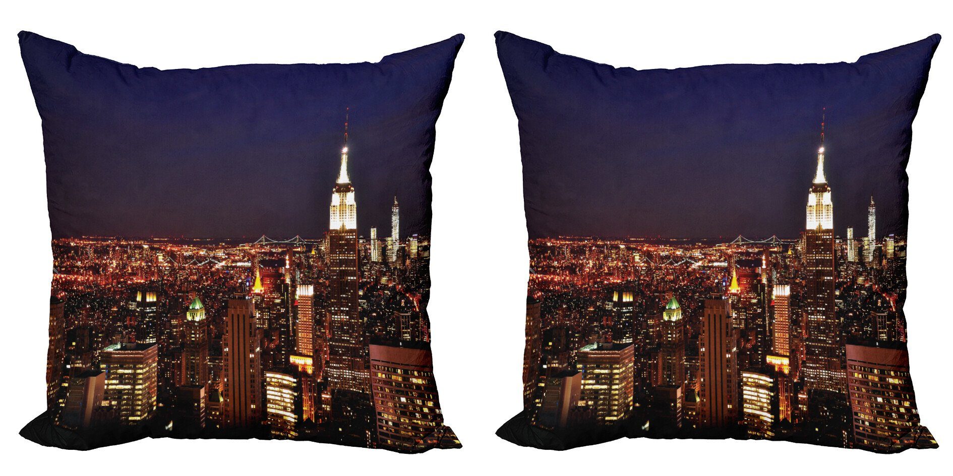 Kissenbezüge Modern Accent Doppelseitiger Digitaldruck, Abakuhaus (2 Stück), Aussicht New York Manhattan Nacht | Kissenbezüge