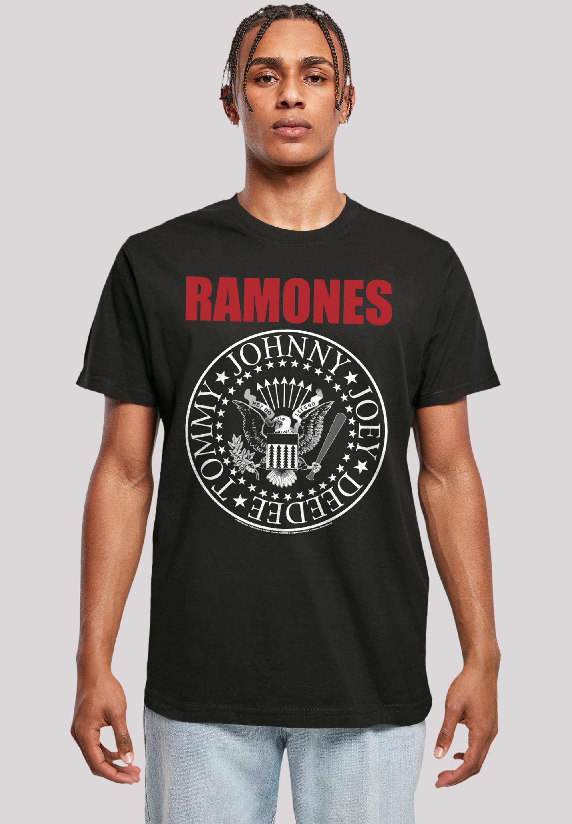 Saum Rock-Musik, Doppelnähte Red am Text am Musik Premium und Qualität, Hals Band, F4NT4STIC Seal Band Rippbündchen Rock Ramones T-Shirt