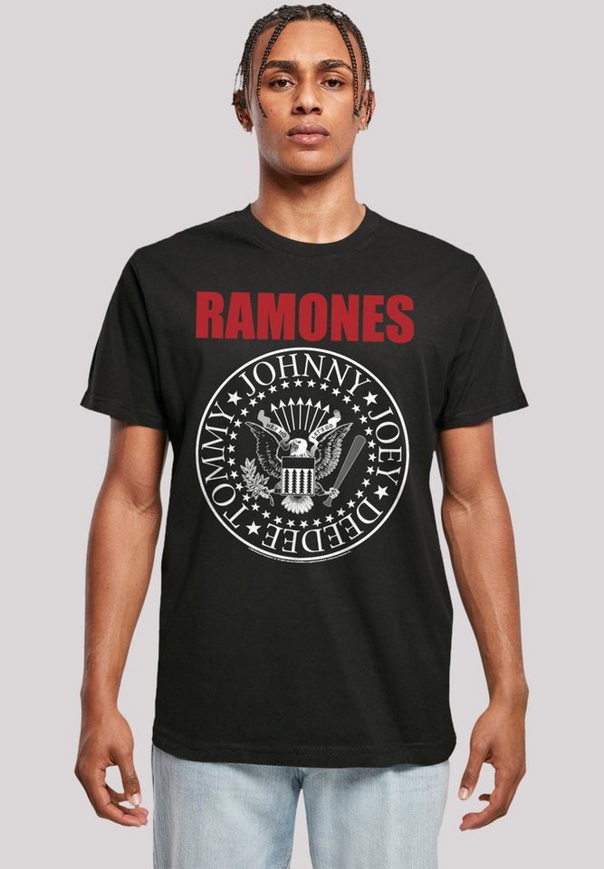 F4NT4STIC T-Shirt Ramones Rock Musik Band Red Text Seal Premium Qualität,  Band, Rock-Musik, Rippbündchen am Hals und Doppelnähte am Saum