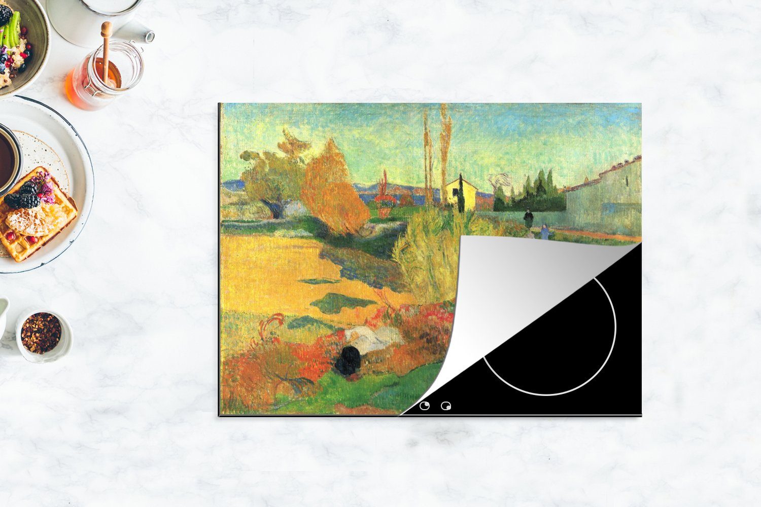 (1 tlg), MuchoWow - Ceranfeldabdeckung nutzbar, Arles 70x52 Herdblende-/Abdeckplatte Arbeitsfläche Vinyl, von Paul Mobile Landschaft Gauguin, Gemälde in cm,