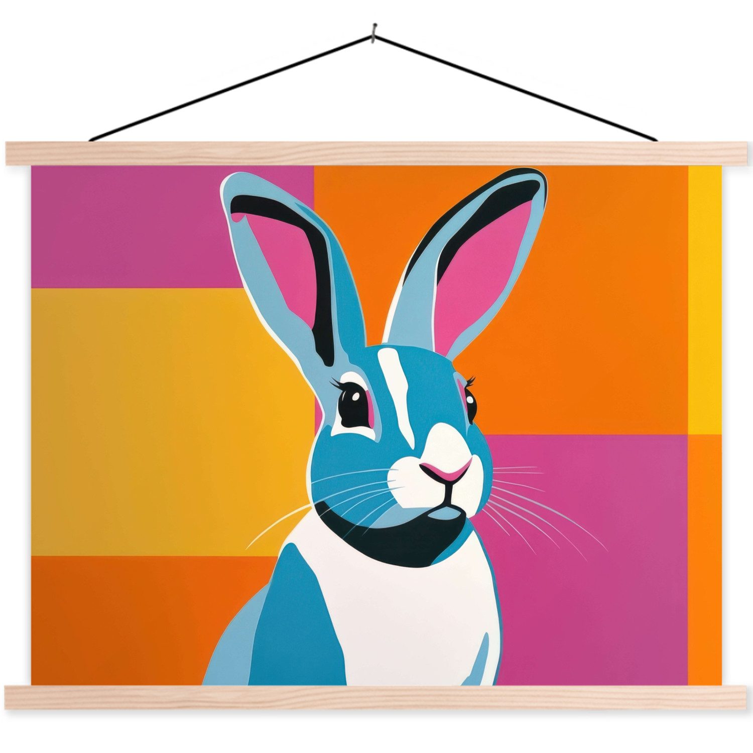MuchoWow Poster Hase - Farbtaschen - Ohren - Rosa, (1 St), Posterleiste, Textilposter für Wohnzimmer, Bilderleiste, 40x30 cm