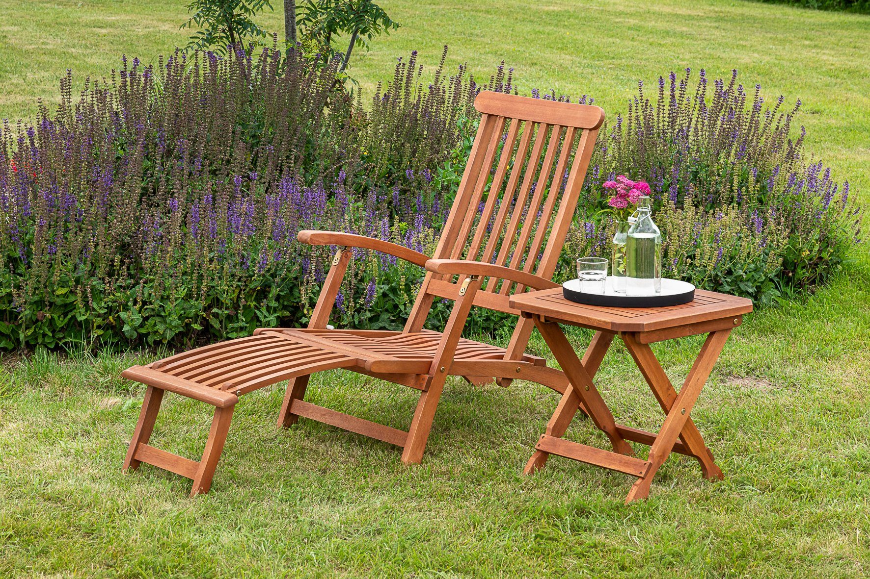 MERXX Gartensessel Deckchair (Set, 2-St., 1x Sessel, 1x Klapphocker), inkl. Klapphocker