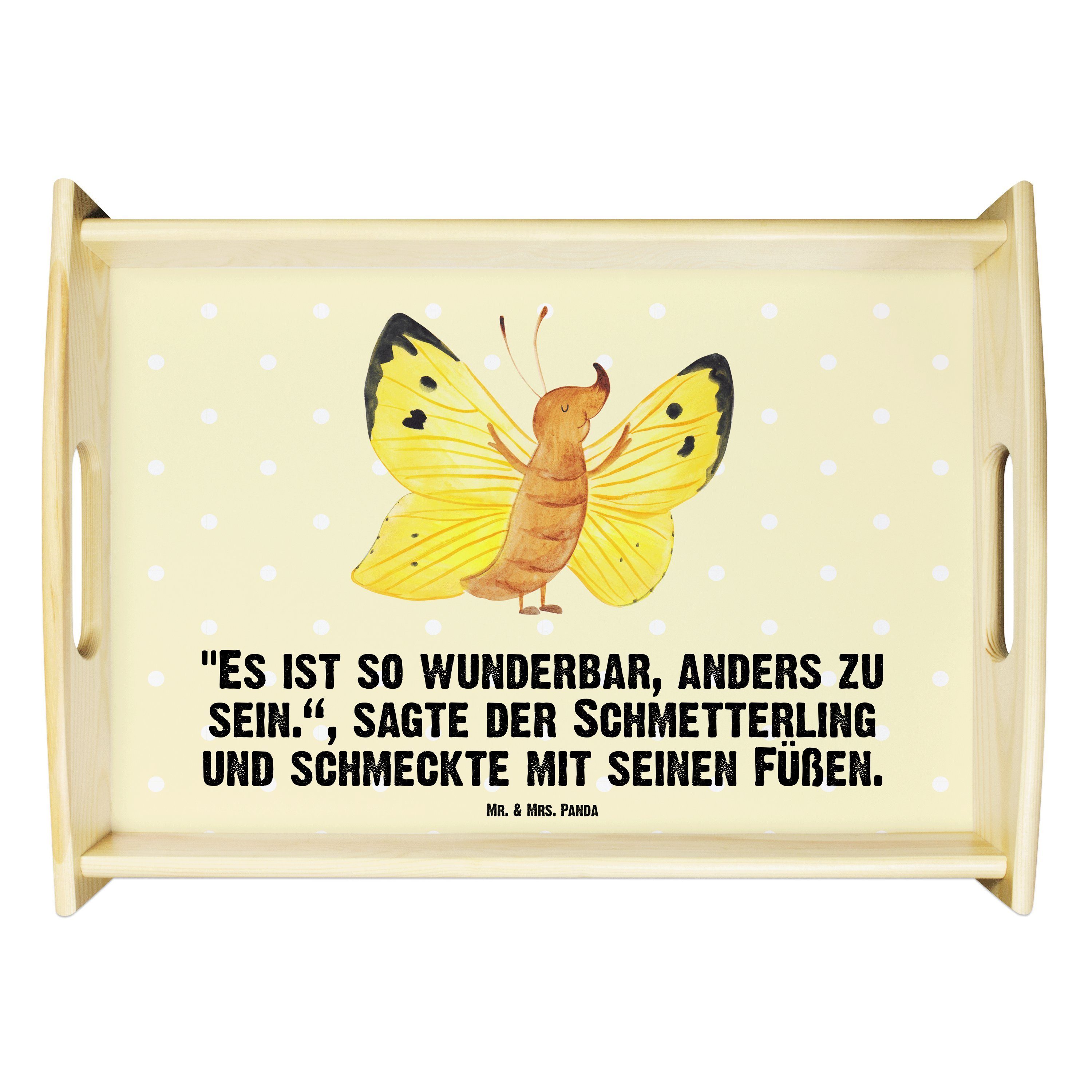 Mr. & Mrs. Panda Tablett Schmetterling Zitronenfalter - Gelb Pastell - Geschenk, Dekotablett, Echtholz lasiert, (1-tlg)