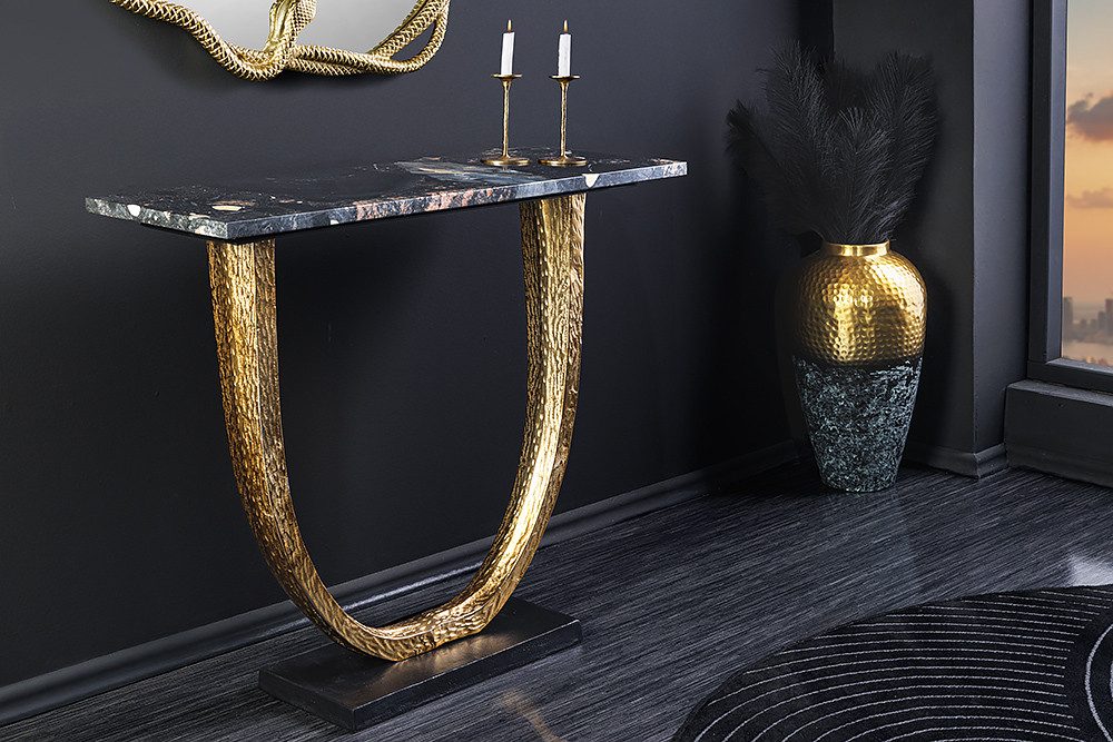 riess-ambiente Konsolentisch OMEGA 80cm schwarz/gold - Marmor, Metall, Rundbogen, handgefertigt (Einzelartikel, 1-St), Luxoriöse Ablage - ideal Flur, Wohnzimmer, Esszimmer oder Schlafzimmer