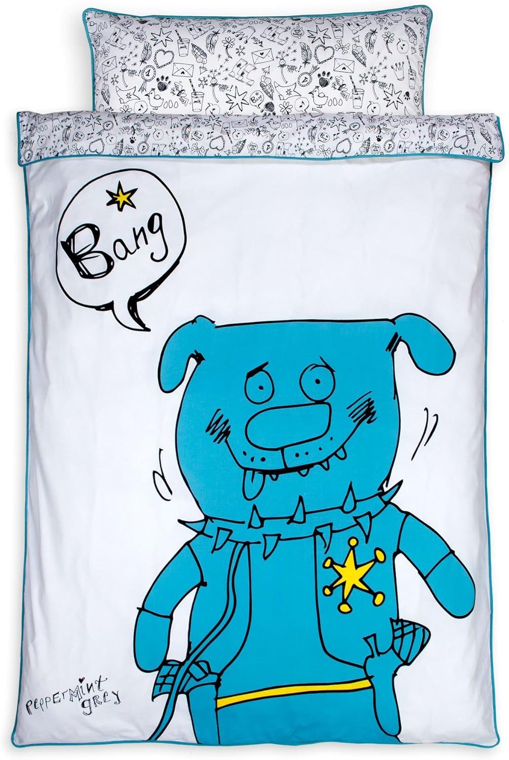 PEPPERMINT grey Jugendbettwäsche Premium Bettwäsche mit Comic-Muster aus 100% Baumwolle, Comic-Design