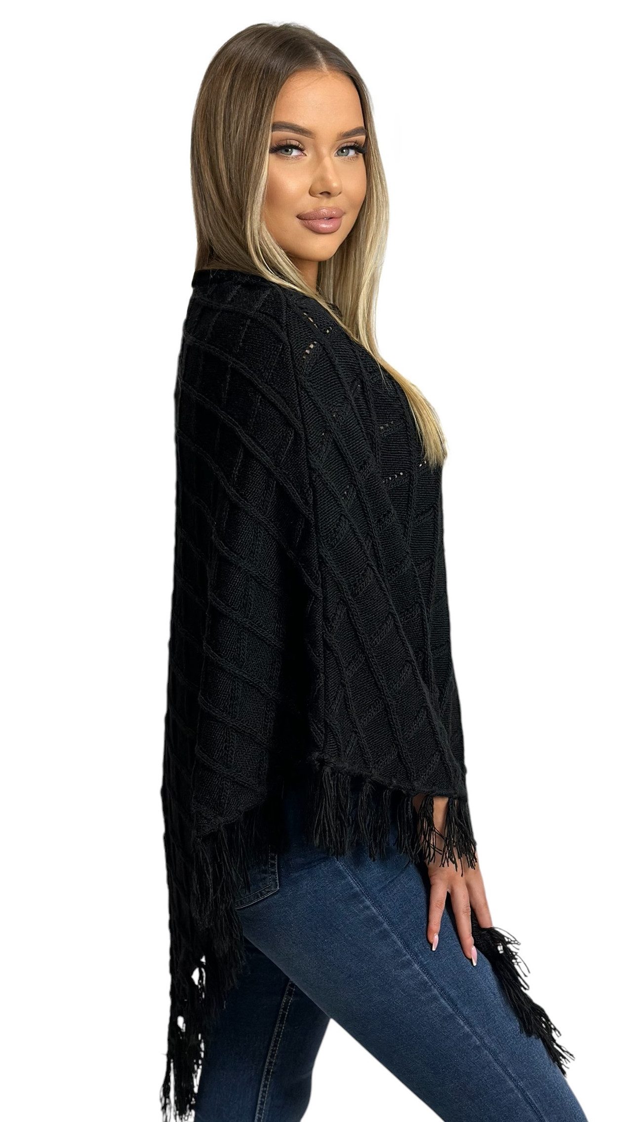 Mississhop Strickponcho Damen Poncho Cape Überwurf Strickponcho M.3014