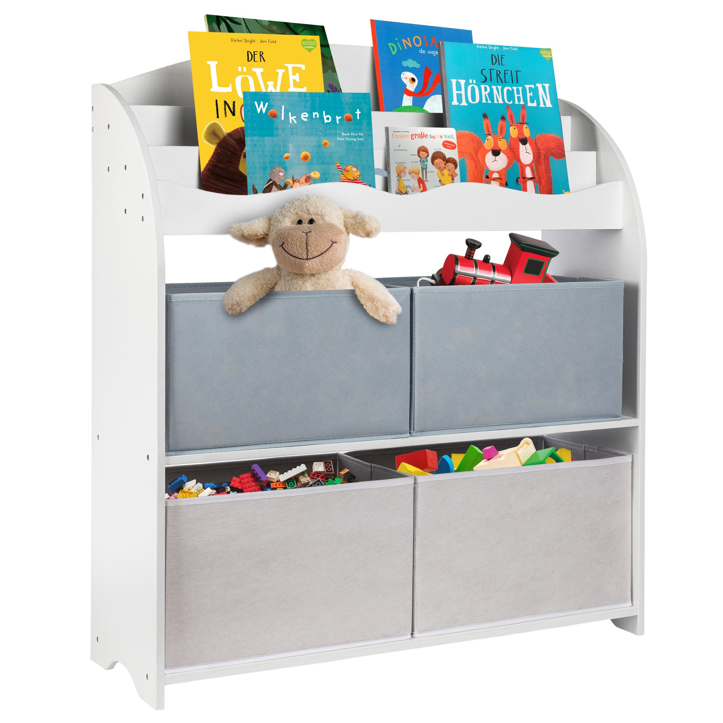 Kinder-Bücherregal mit Kinderregal weiß/grau Aufbewahrung Weiß, Boxen, Bücherregal ONVAYA