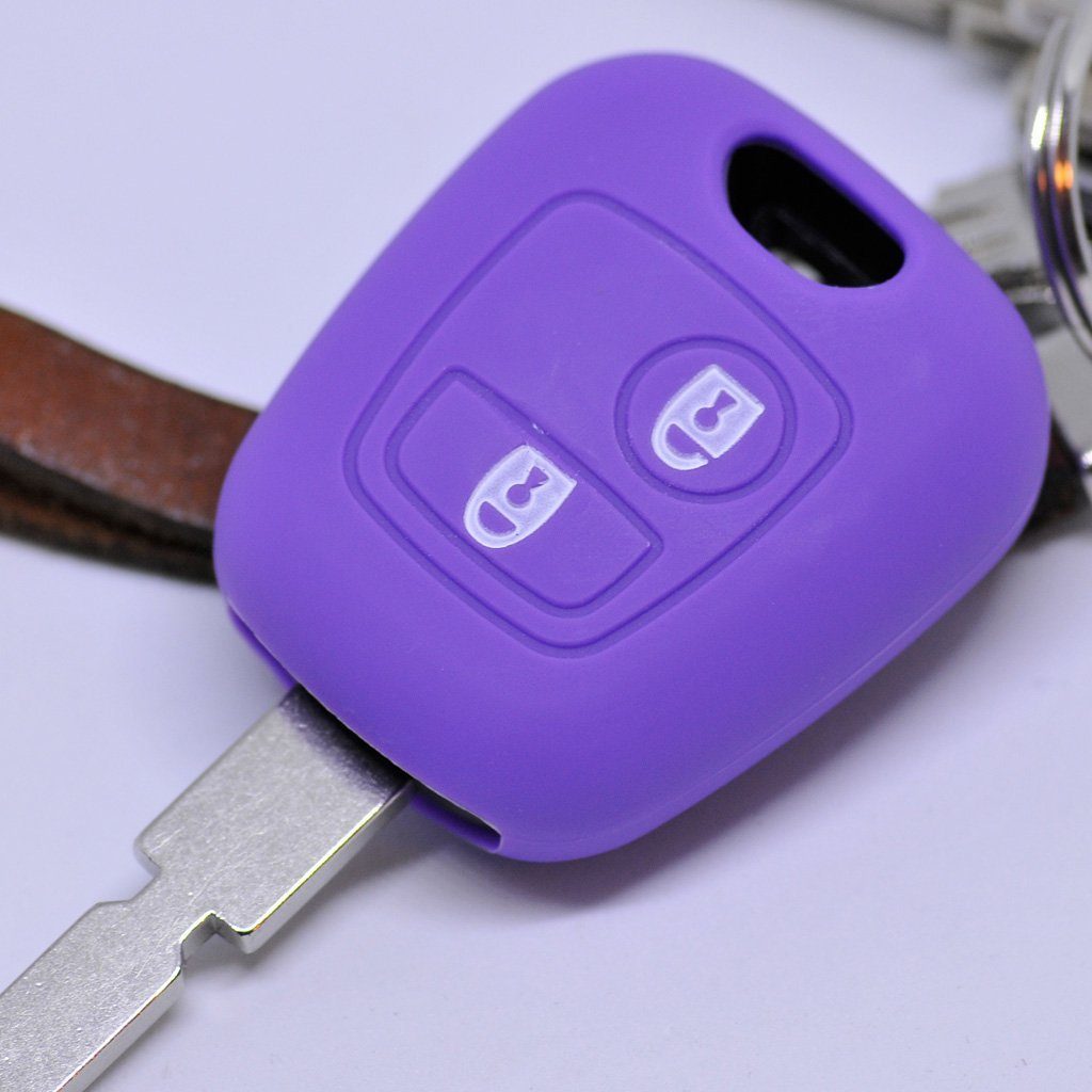 mt-key Schlüsseltasche Autoschlüssel Softcase Silikon Schutzhülle Lila, für Citroen Berlingo C1 C2 C3 Toyota Aygo Peugeot Partner 2 Tasten