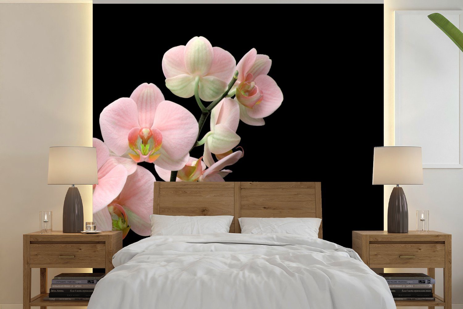 MuchoWow Fototapete Orchidee - Blumen - Rosa - Stilleben - Flora, Matt, bedruckt, (4 St), Vliestapete für Wohnzimmer Schlafzimmer Küche, Fototapete