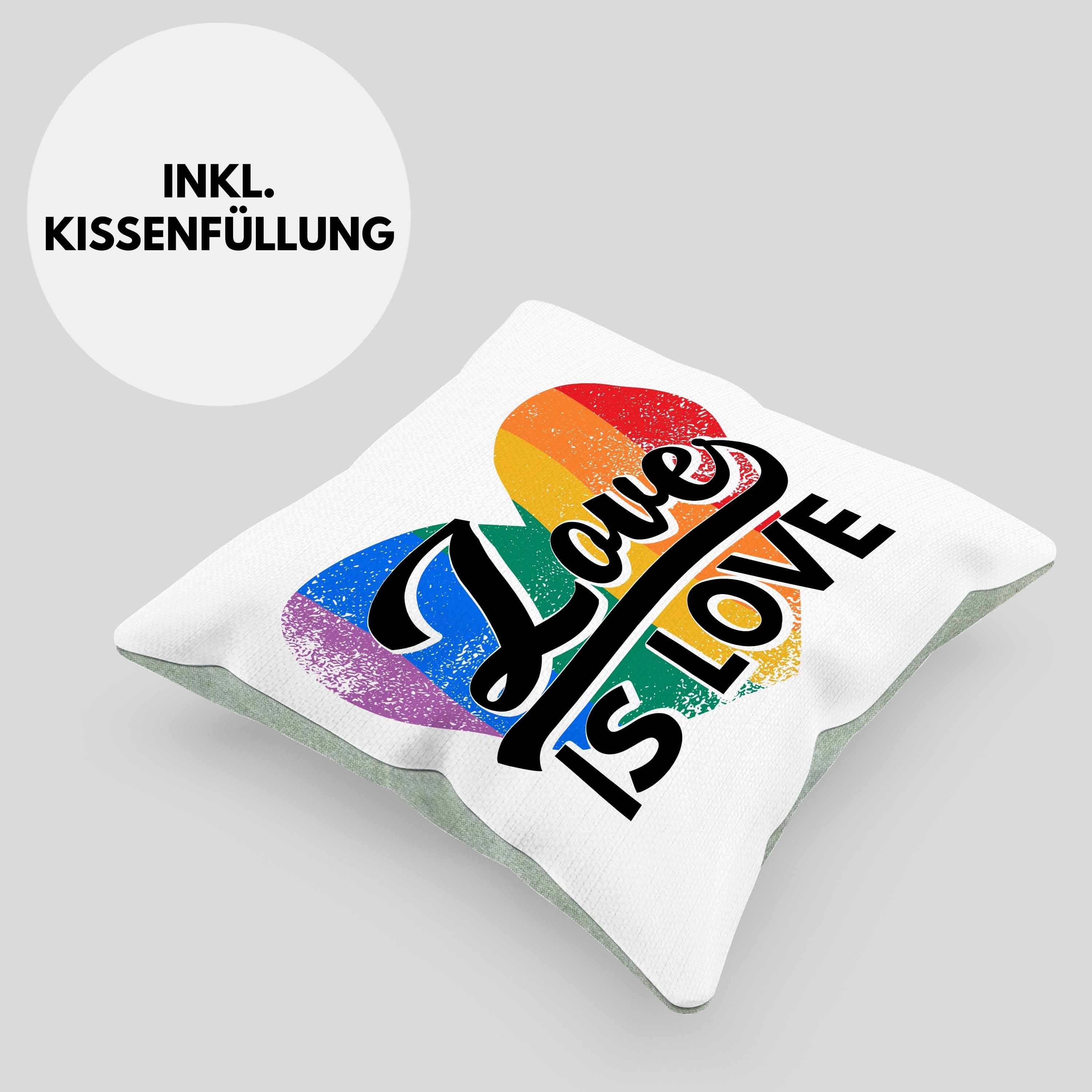 Lesben Love Regenbogen Geschenk 40x40 LGBT Grafik Lustige Love für Trendation Dekokissen Schwule Transgender Füllung Regenbogen Grün Dekokissen Kissen - mit Is Trendation