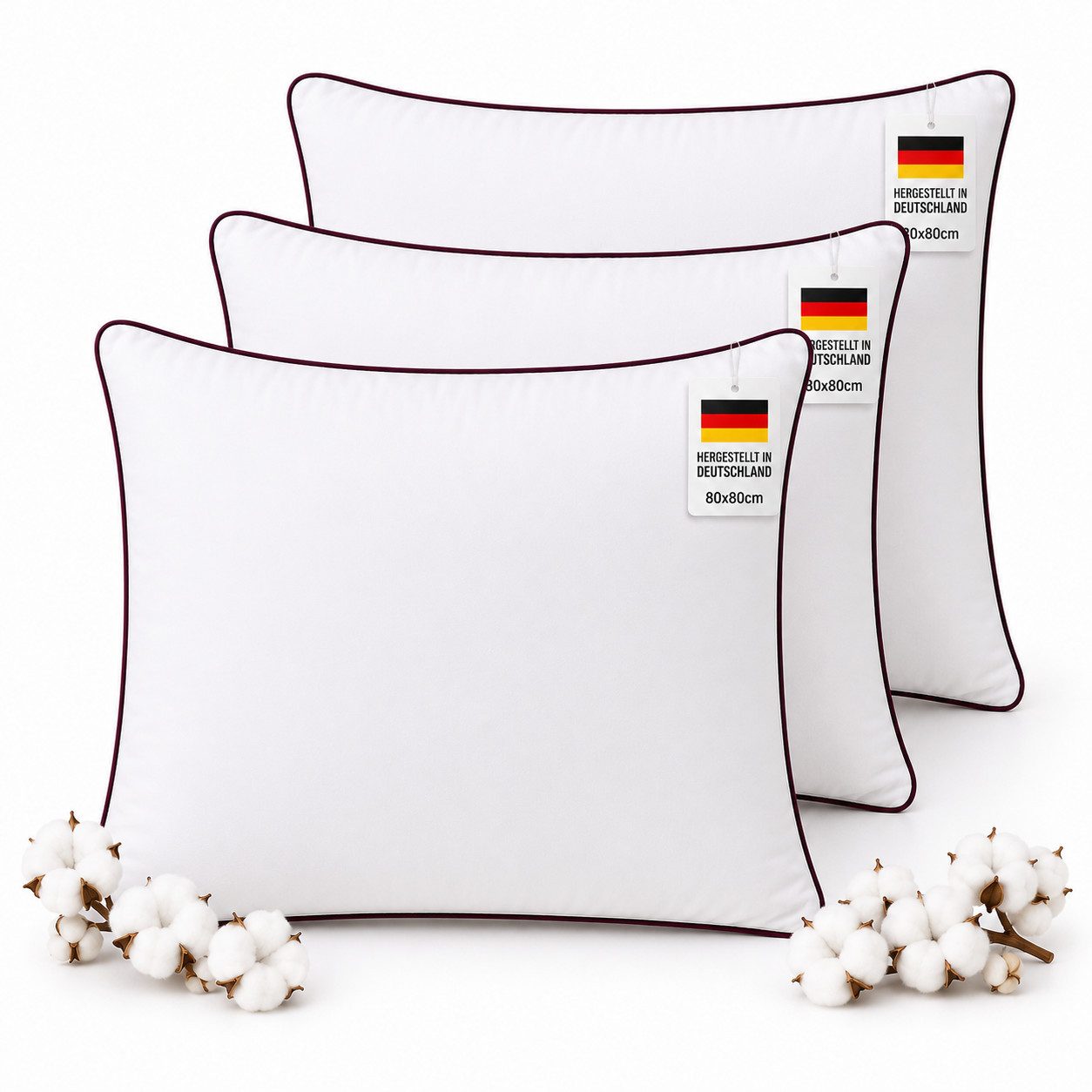 NEXGEN Luxus Baumwollkissen Baumwollkissen mit Biese, Hotelqualität, hergestellt in Deutschland, Füllung: Premium-Füllwatte, Bezug: Baumwolle, Seitenschläfer, Bauchschläfer, Rückenschläfer, Hergestellt in Deutschland, Deluxe Komfort