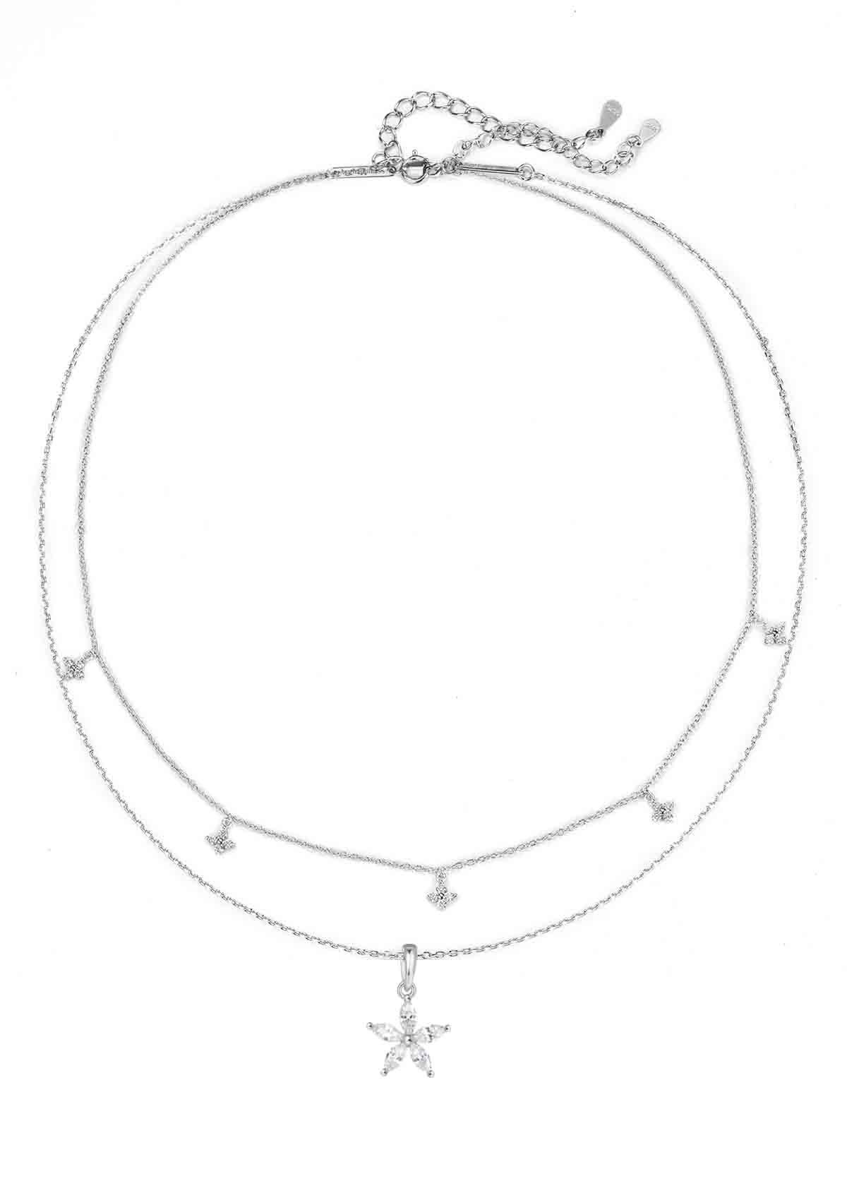 Ketten-Set ‘Blütenblatt‘ 925 Silber Layer Damen Blume Zirkonia