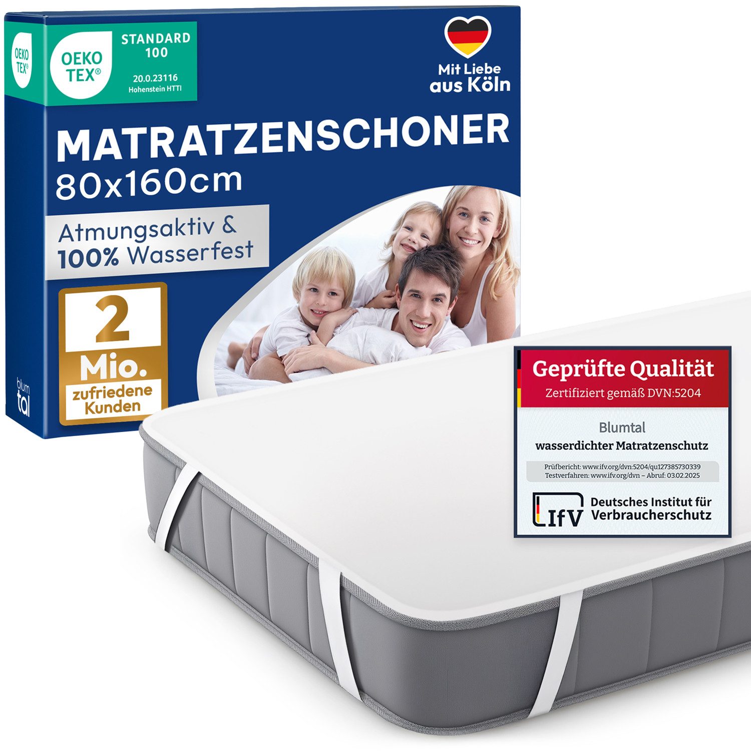 Matratzenschoner wasserdicht und atmungsaktiv - Oeko-Tex zertifizierte Matratzenauflage Blumtal, Matratzenschutz ohne Knistern