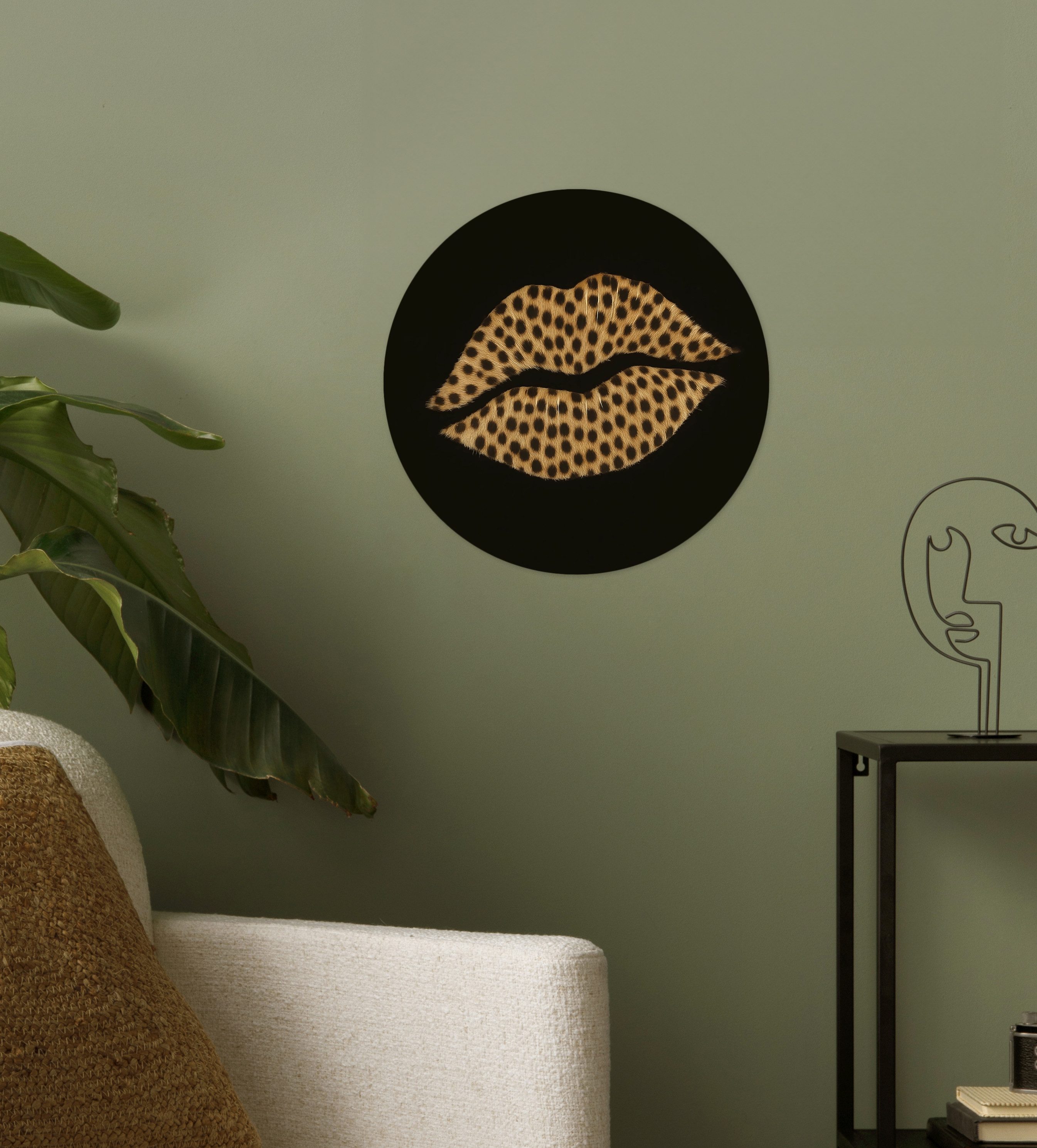 MuchoWow Wandsticker Lippen - Schwarz - Pantherdruck (1 St), Wandtattoo Selbstklebend, Wohnzimmer Deko Aufkleber, 30x30 cm