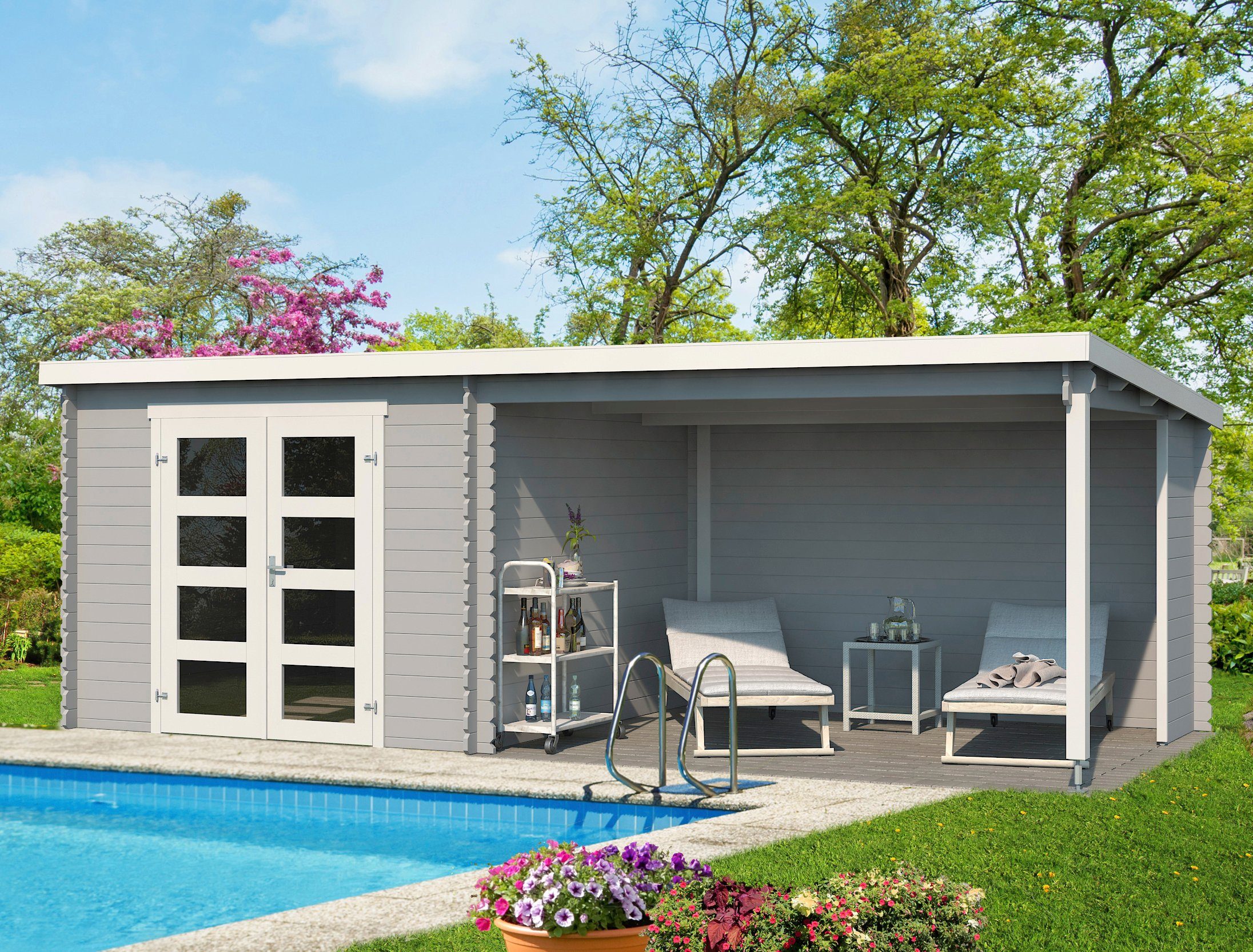 LASITA MAJA Gartenhaus Novia 275 Plus, BxT: 620x309 cm, Blockbohlenhaus 28mm, mit Anbau