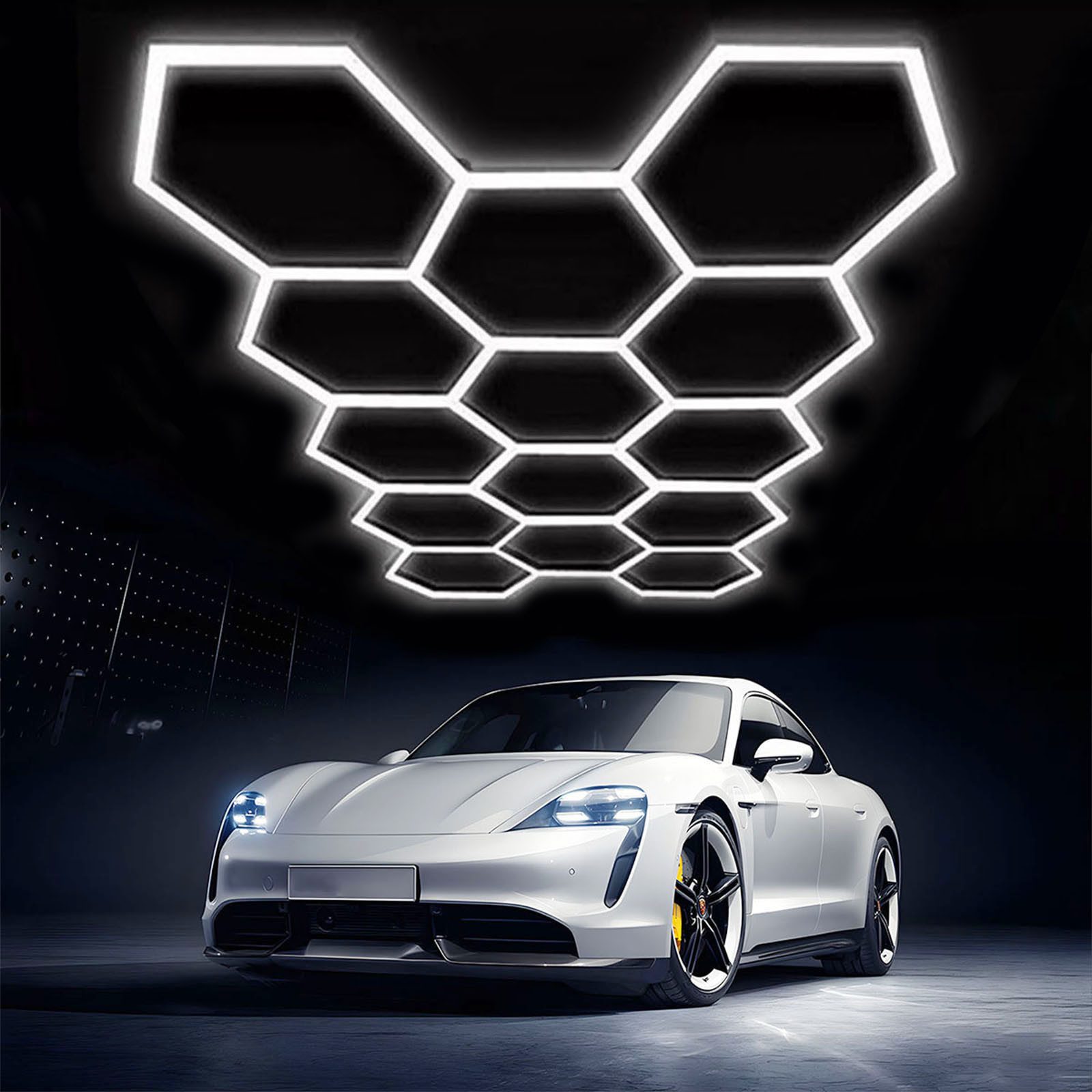 oyajia LED Dekolicht 14er-Pack 520W Hexagon LED Deckenleuchte, Garage Waben Beleuchtung, LED fest integriert, ‎Kaltweiß, LED Lampe Röhren Werkstatt Garage Studio Wand Deckenlampe Beleuchtung