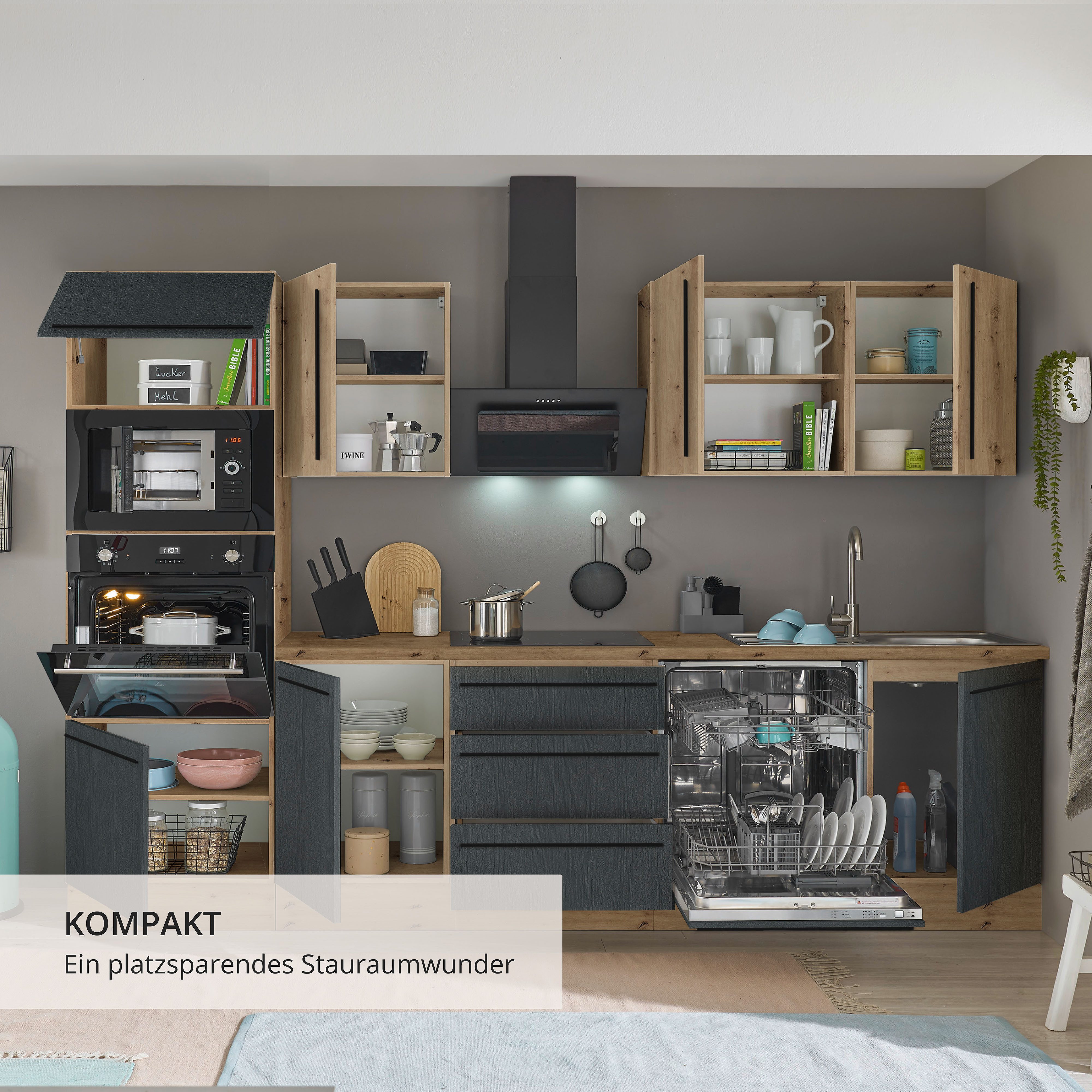KOCHSTATION Küchenzeile Florida, Breite 280 cm, wahlweise mit E-Geräten,Softclose für Türen/Schubkästen