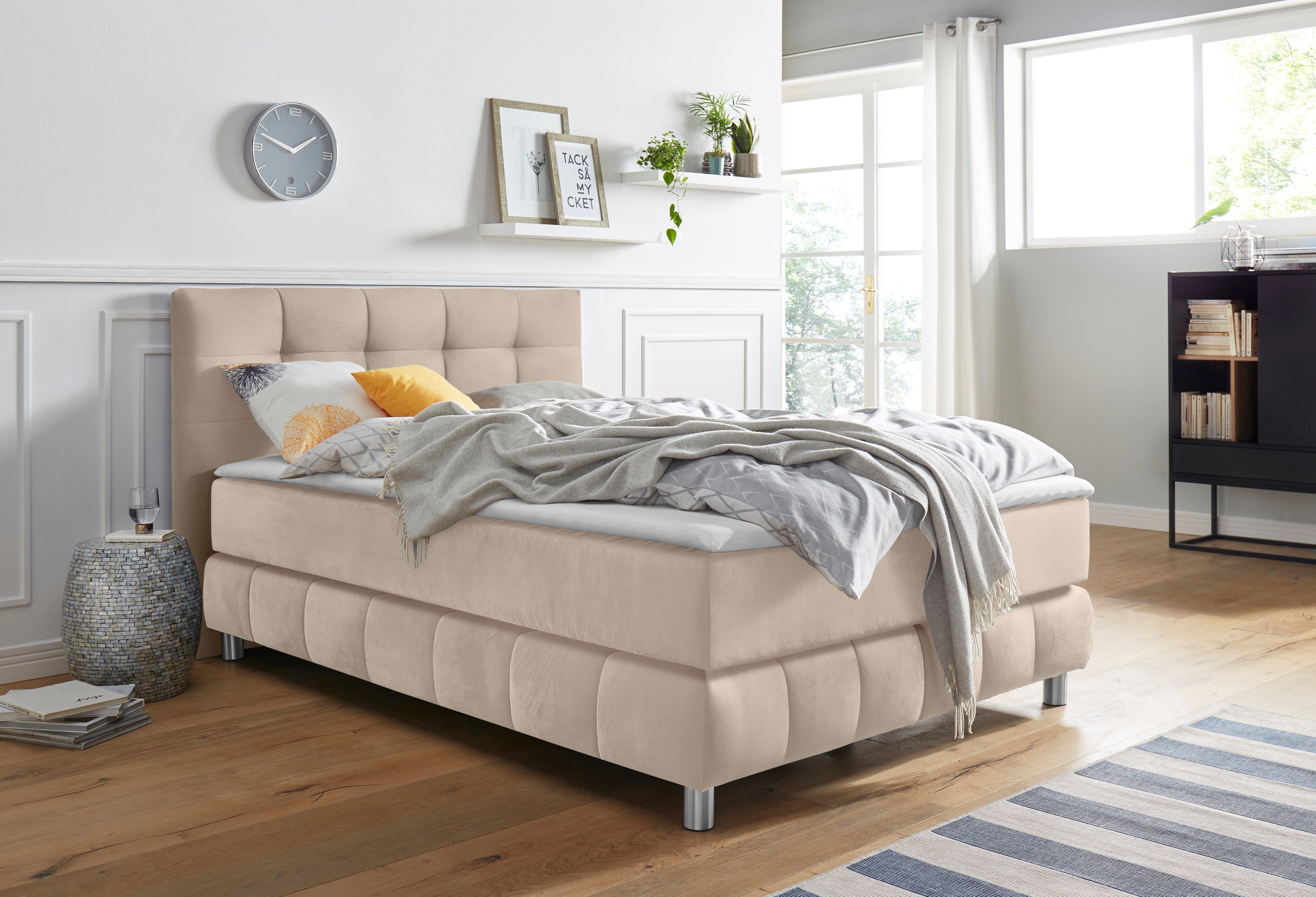 andas Boxspringbett Salo XXL, in Samtoptik oder Struktur, 6 Breiten in Überlänge 220cm, 4 Härtegrade